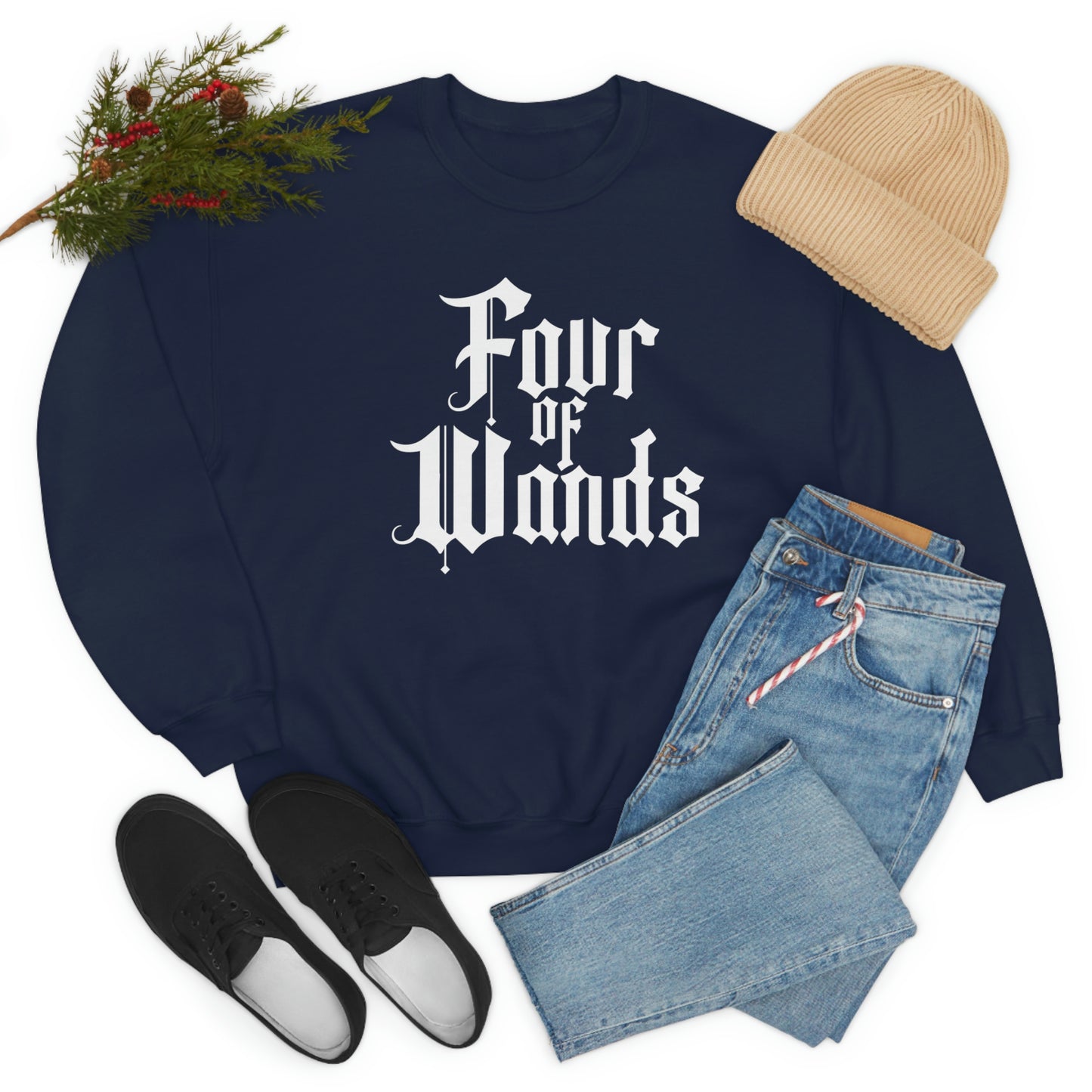 Four of Wands White Logo unisex heavy blend crewneck sweatshirt