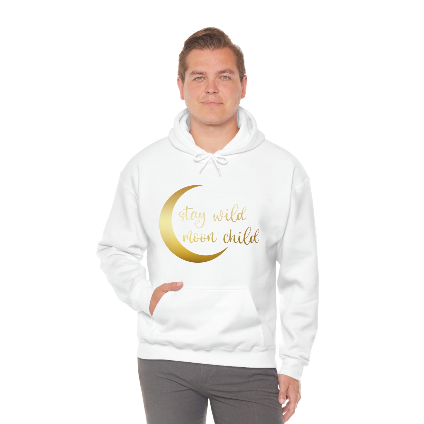 Stay Wild Moon Child Gold Font Unisex Heavy Blend™ Hooded Sweatshirt