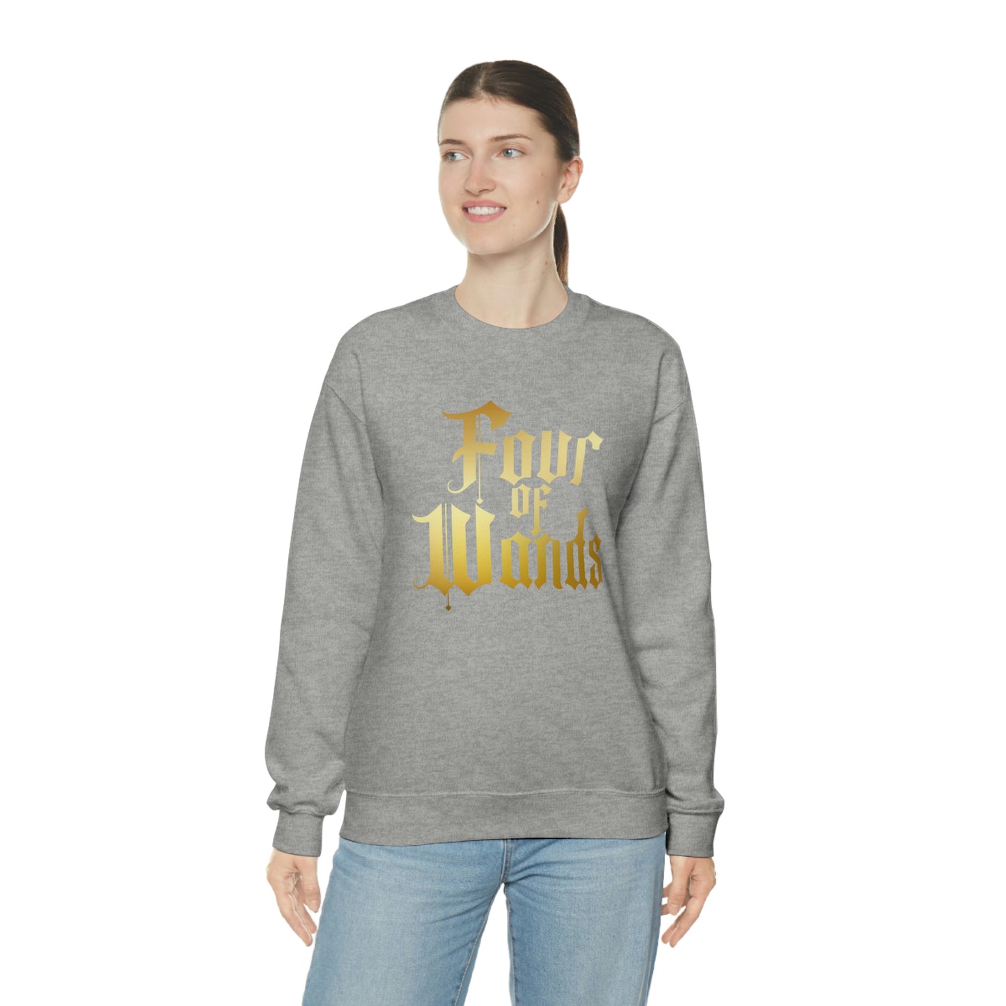 Four of Wands Logo Gold Font Black unisex heavy blend crewneck sweatshirt