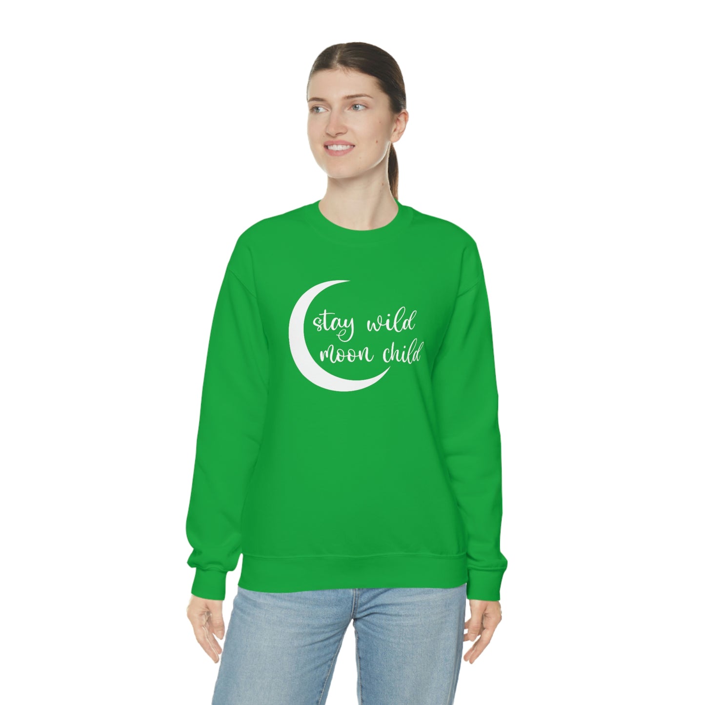 Stay Wild Moon Child White Font unisex heavy blend crewneck sweatshirt