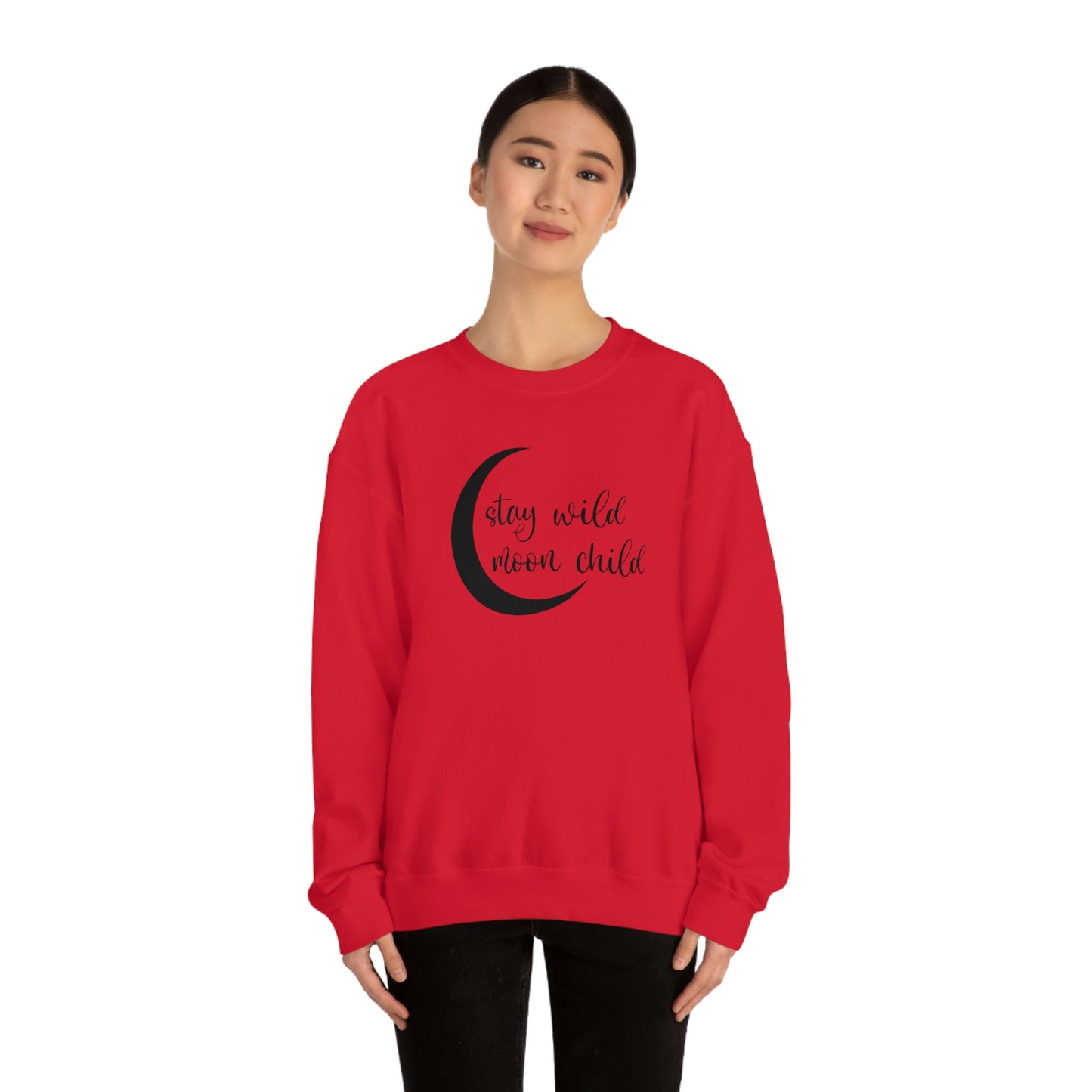 Stay Wild Moon Child Black Font White unisex heavy blend crewneck sweatshirt