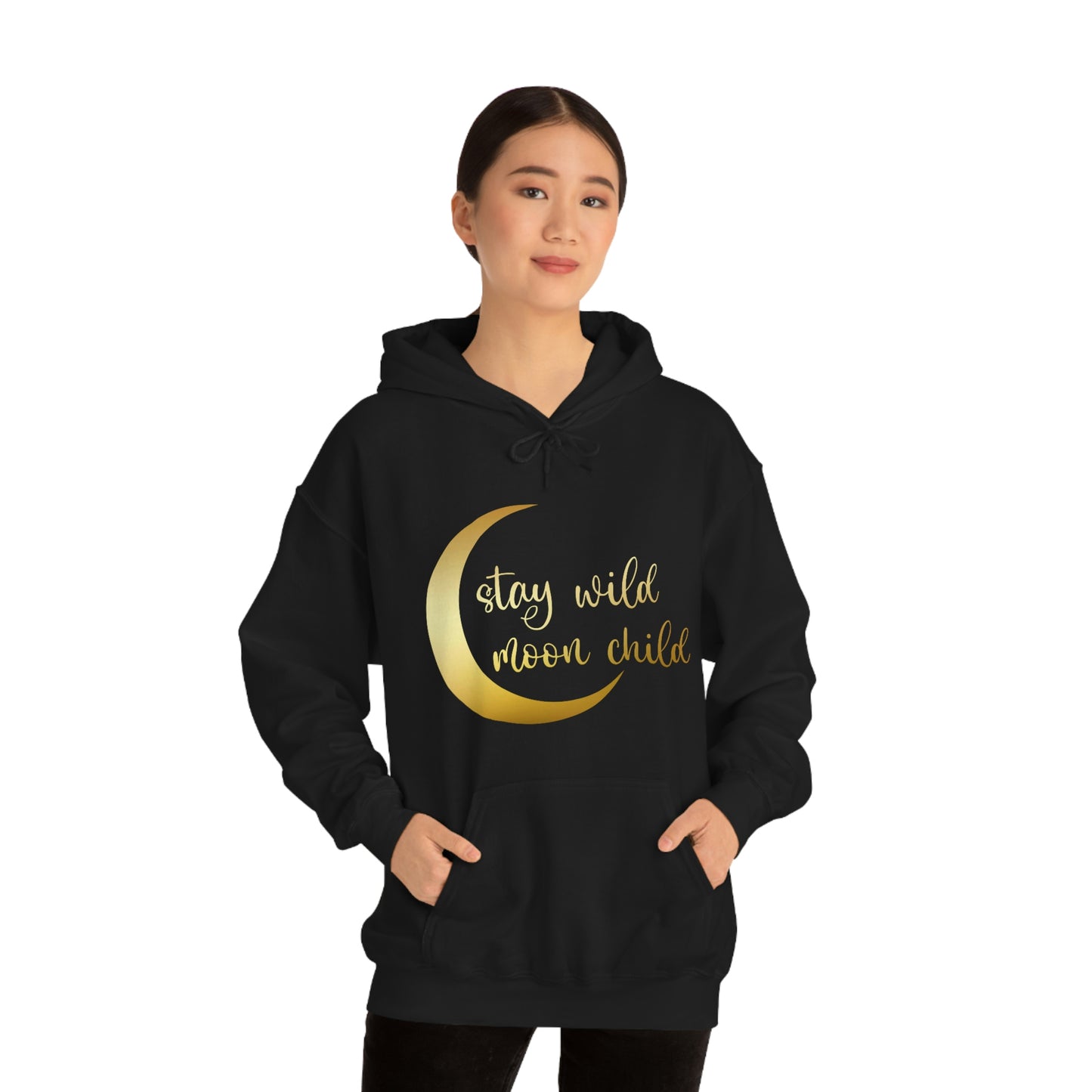 Stay Wild Moon Child Gold Font Unisex Heavy Blend™ Hooded Sweatshirt