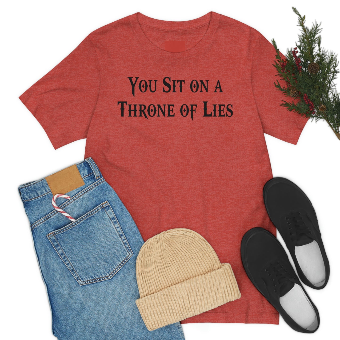 You Sit on A Throne of Lies Black Font Unisex Jersey Short Sleeve Tee