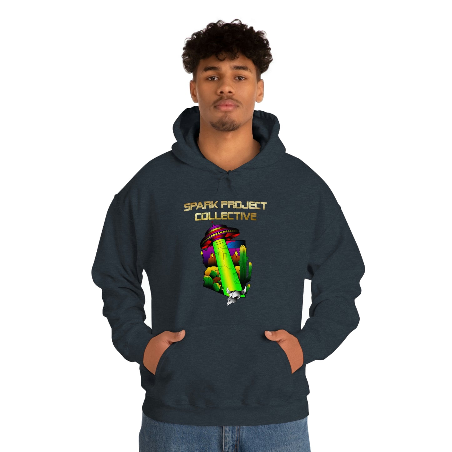 UFO Spark Gold Font Unisex Heavy Blend™ Hooded Sweatshirt