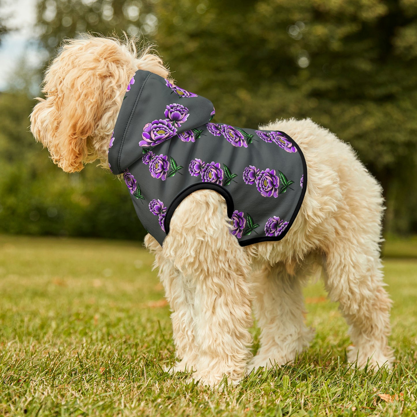 Flower Pattern Dk Grey Dog Hoodie