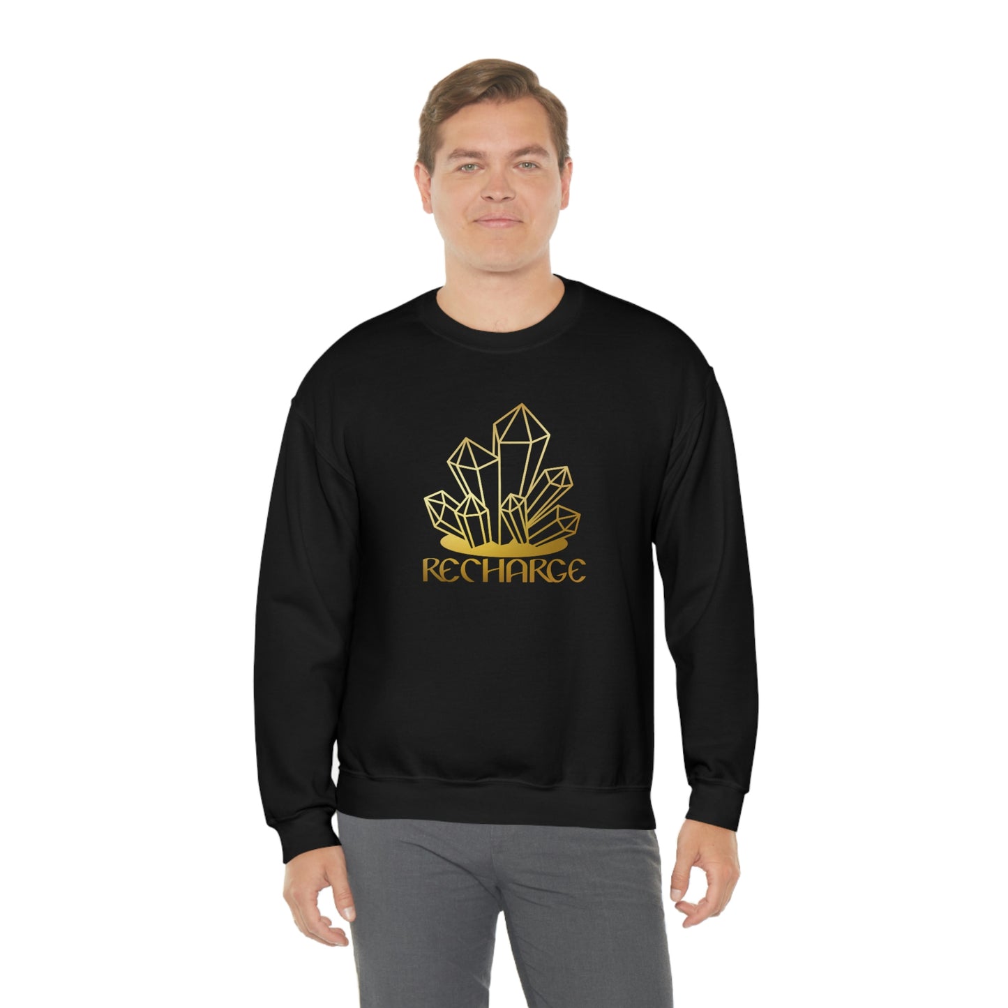 Recharge Gold Font Black unisex heavy blend crewneck sweatshirt