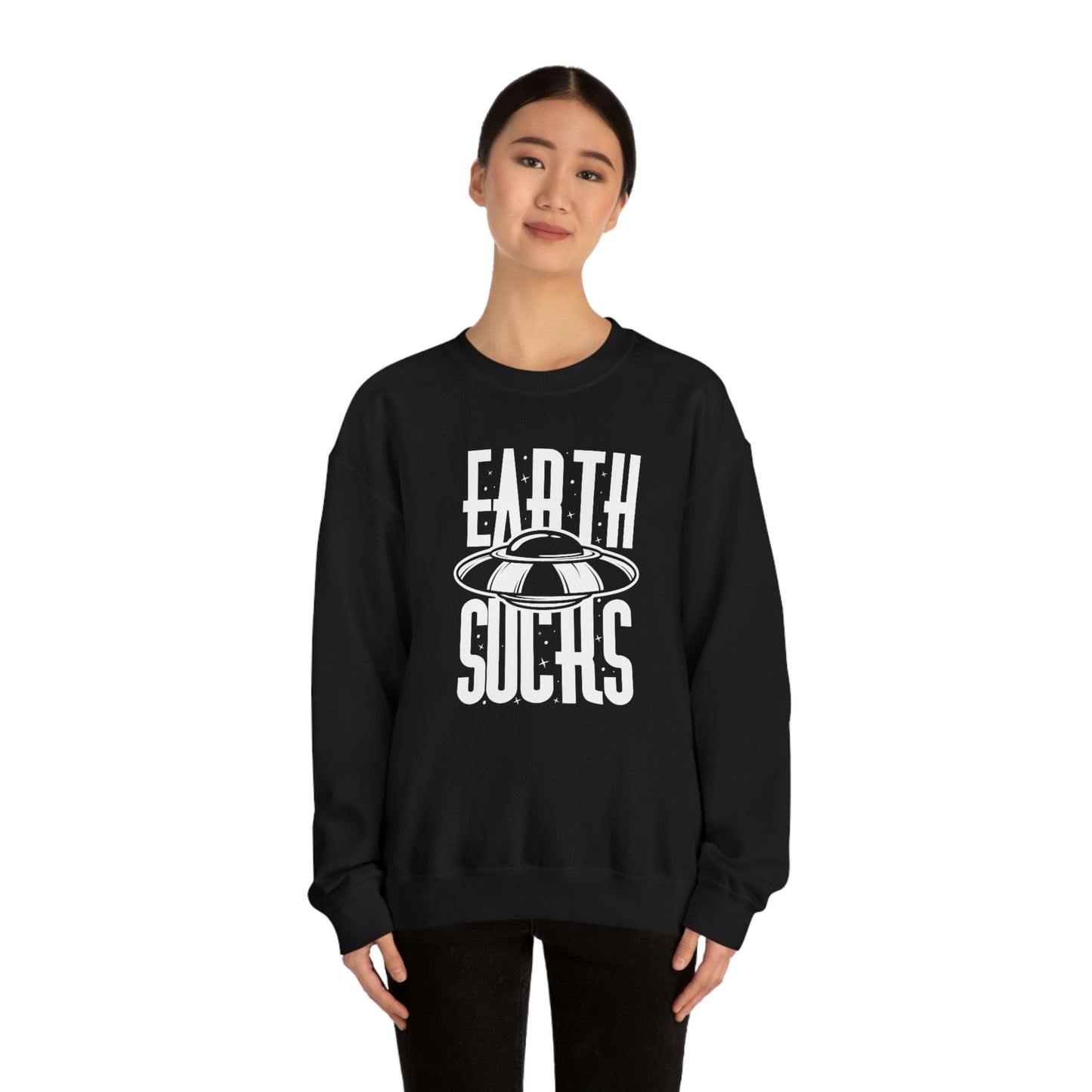 Earth Sucks White Font unisex heavy blend crewneck sweatshirt