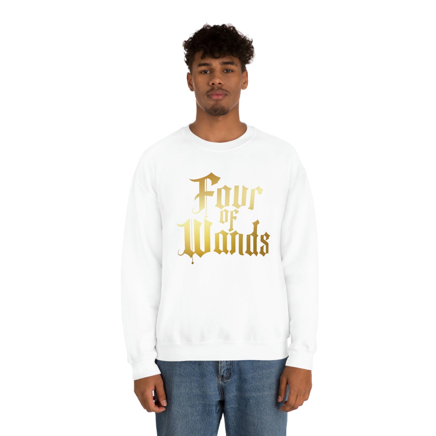 Four of Wands Logo Gold Font Black unisex heavy blend crewneck sweatshirt