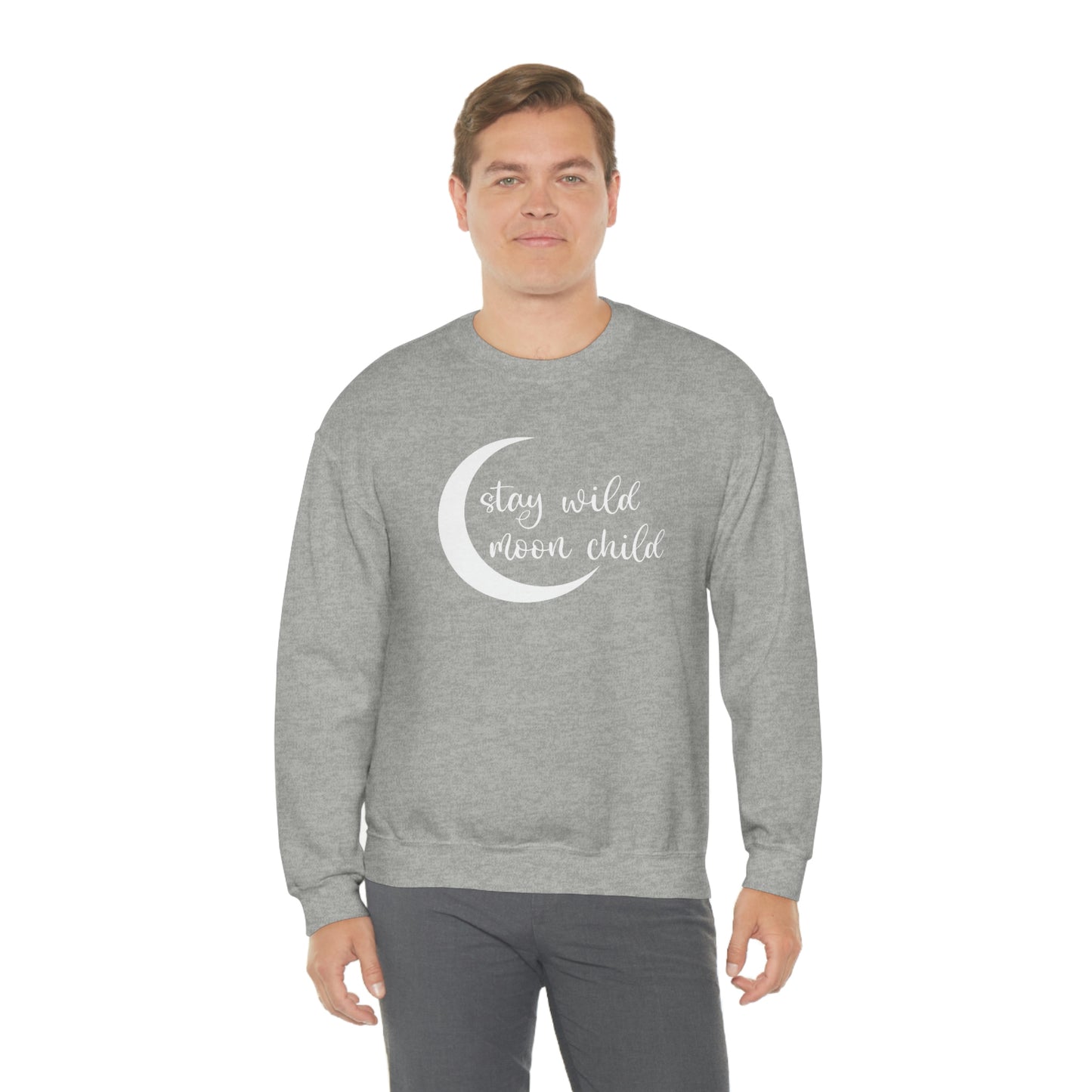 Stay Wild Moon Child White Font unisex heavy blend crewneck sweatshirt