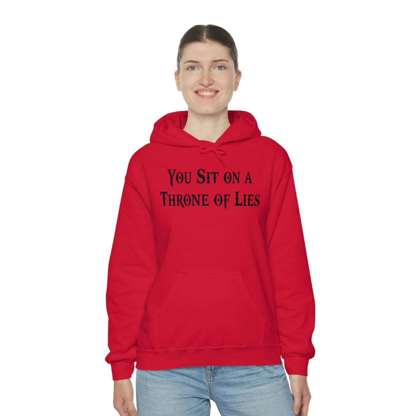 You Sit on A Throne of Lies Black Font Unisex Heavy Blend™ Hooded Sweatshirt