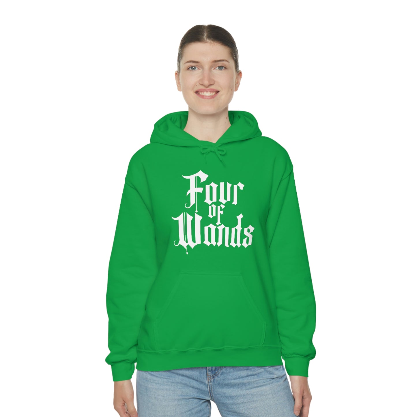 Four of Wands White Logo Unisex Heavy Blend™ Hooded Sweatshirt