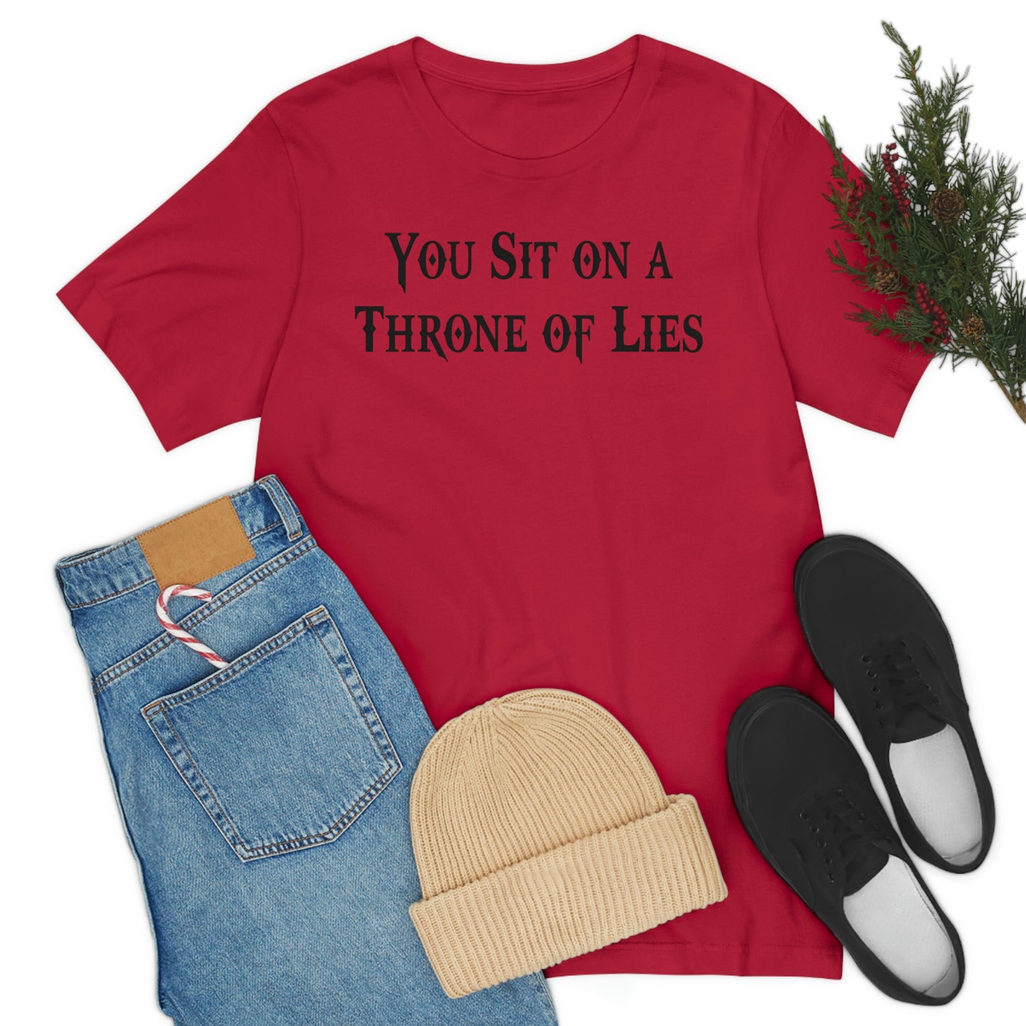 You Sit on A Throne of Lies Black Font Unisex Jersey Short Sleeve Tee