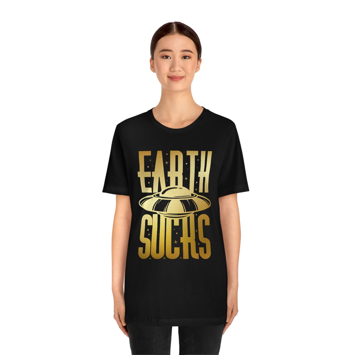 Earth Sucks Gold Font Unisex Jersey Short Sleeve Tee