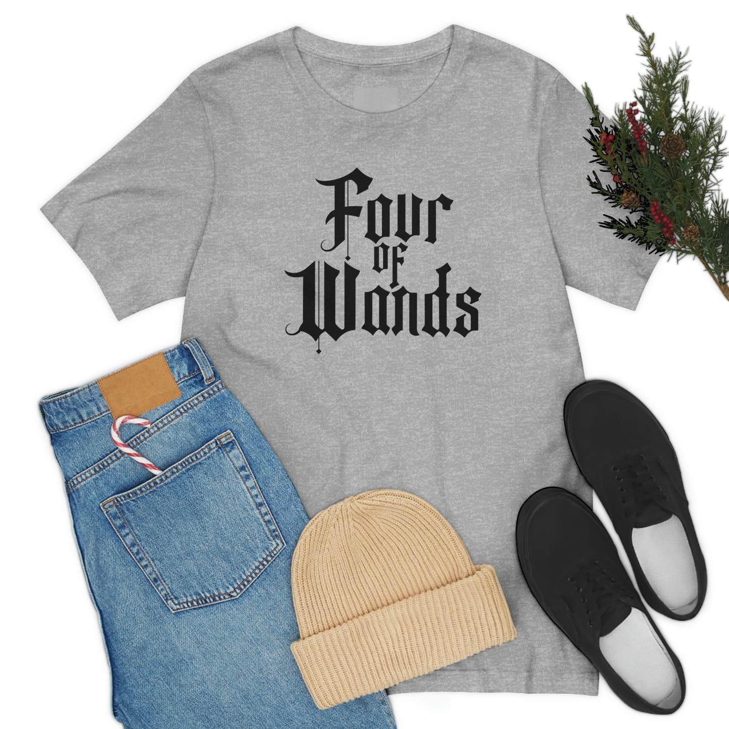 Four of Wands Black Logo Unisex Jersey Short Sleeve Tee