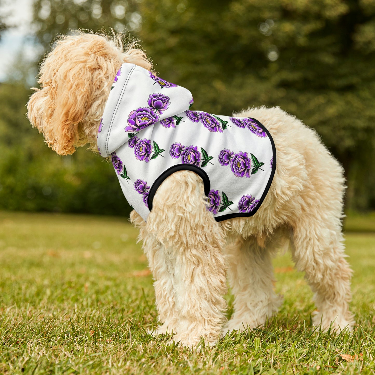 Flower Pattern White Dog Hoodie