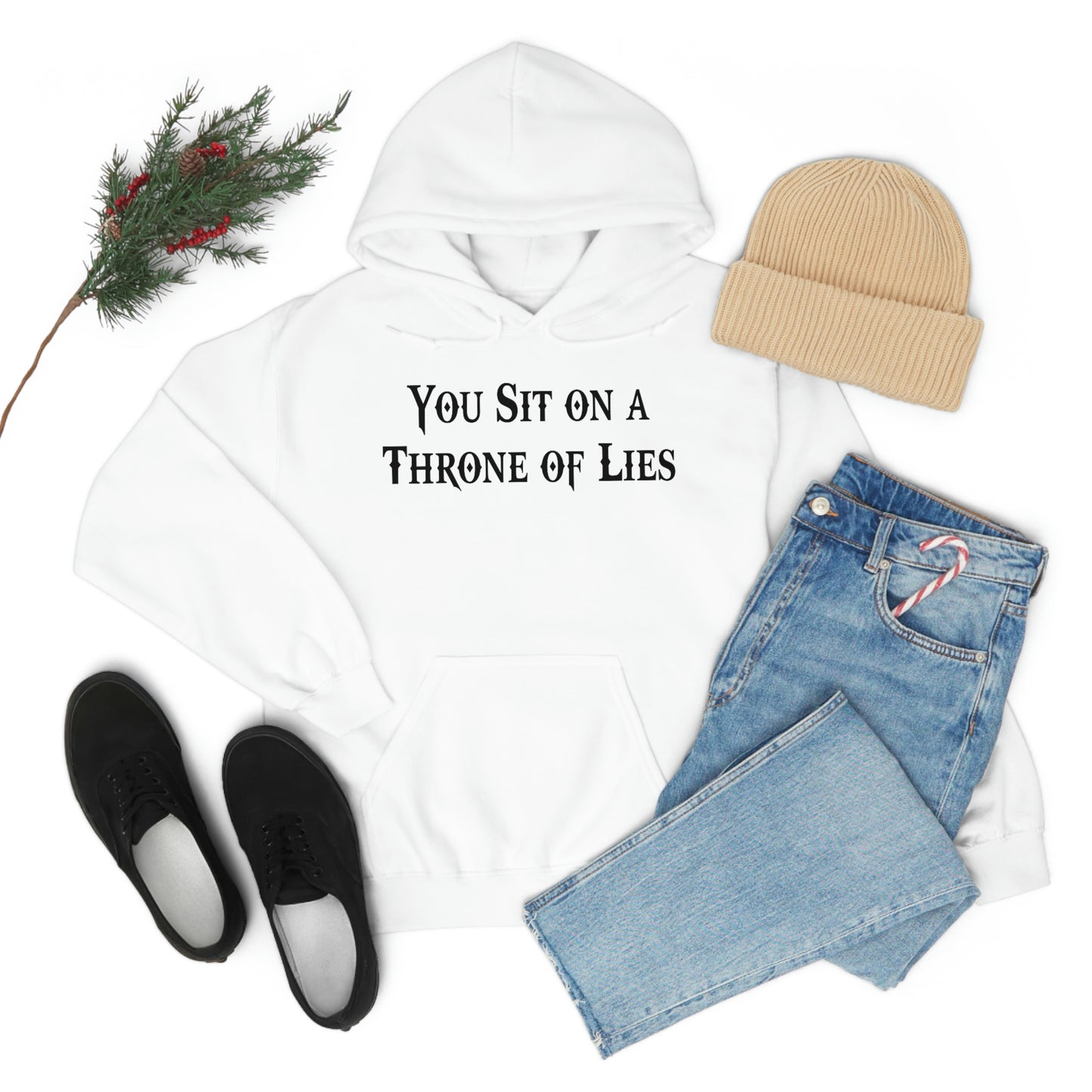 You Sit on A Throne of Lies Black Font Unisex Heavy Blend™ Hooded Sweatshirt