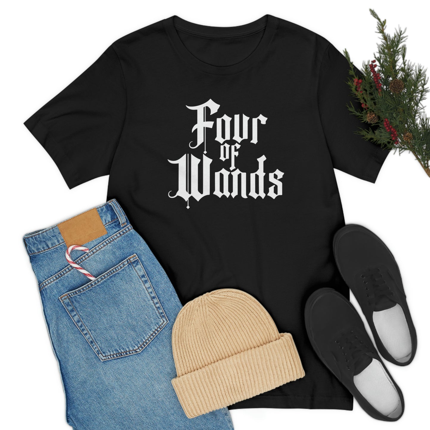 Four of Wands White Logo Unisex Jersey Short Sleeve Tee