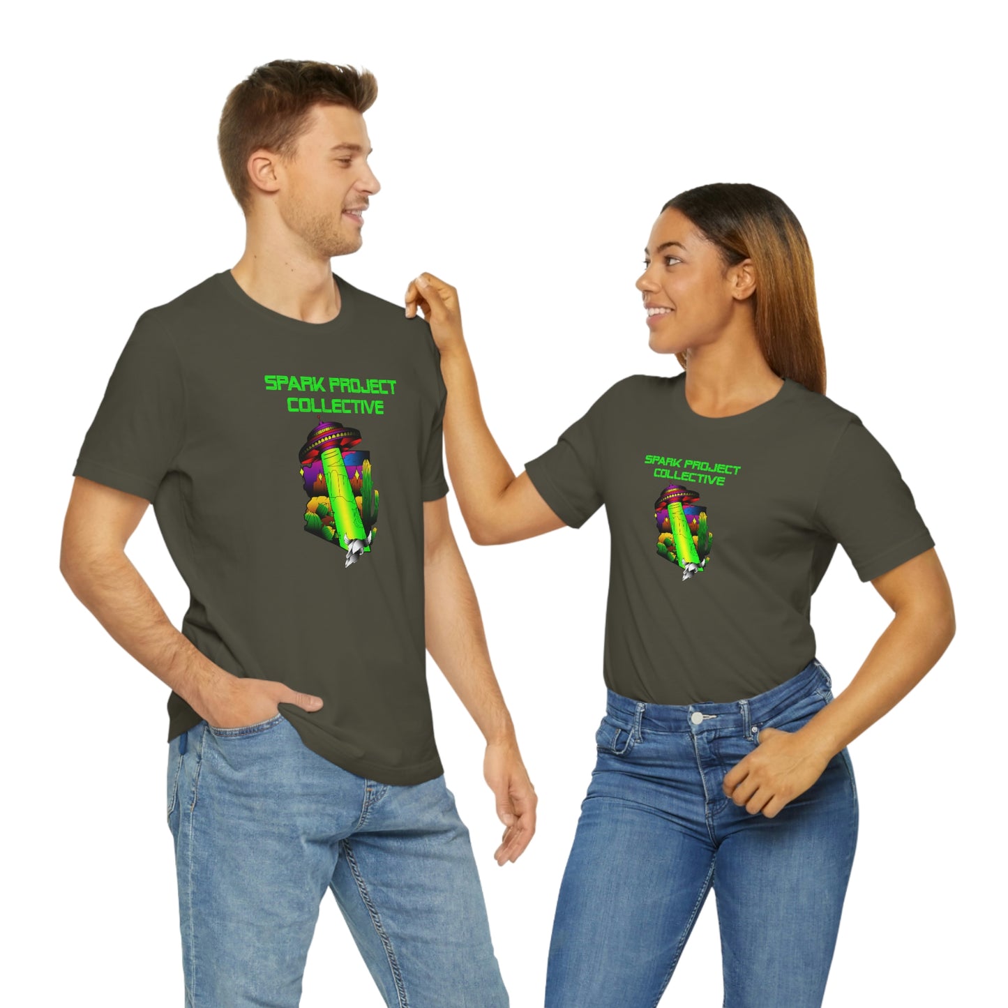 UFO Spark Green Font unisex jersey short sleeve tee