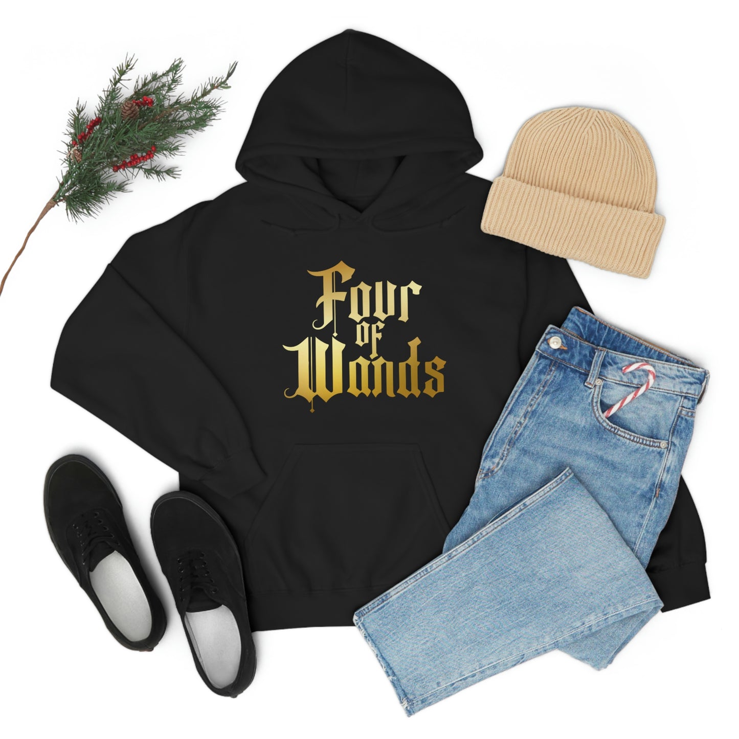 Four of Wands Gold Logo Unisex Heavy Blend™ Hooded Sweatshirt