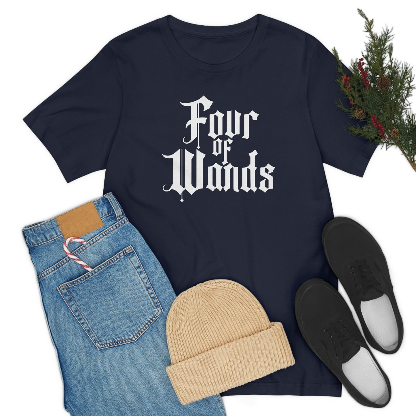 Four of Wands White Logo Unisex Jersey Short Sleeve Tee