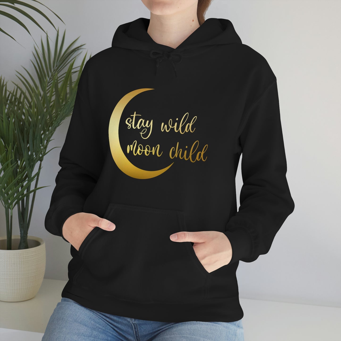 Stay Wild Moon Child Gold Font Unisex Heavy Blend™ Hooded Sweatshirt