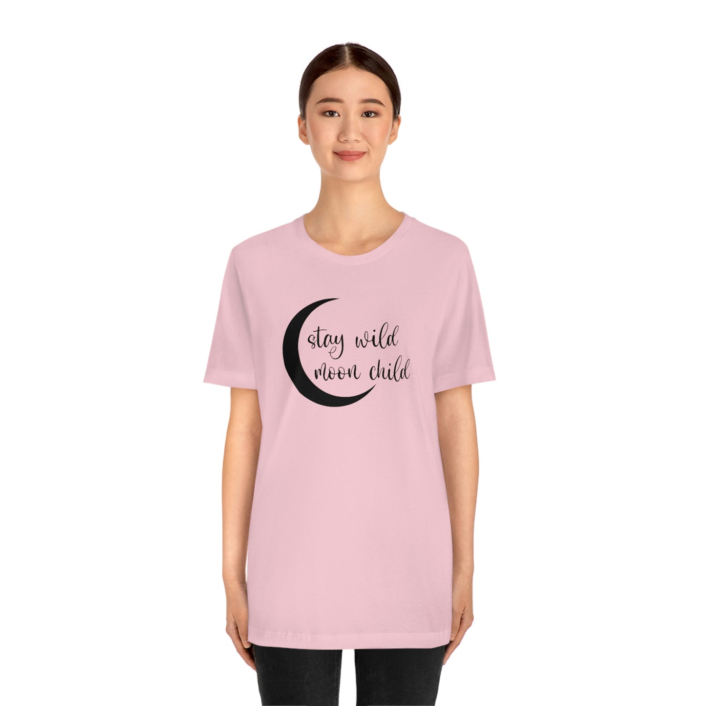 Stay Wild Moon Child Black Font Unisex Jersey Short Sleeve Tee