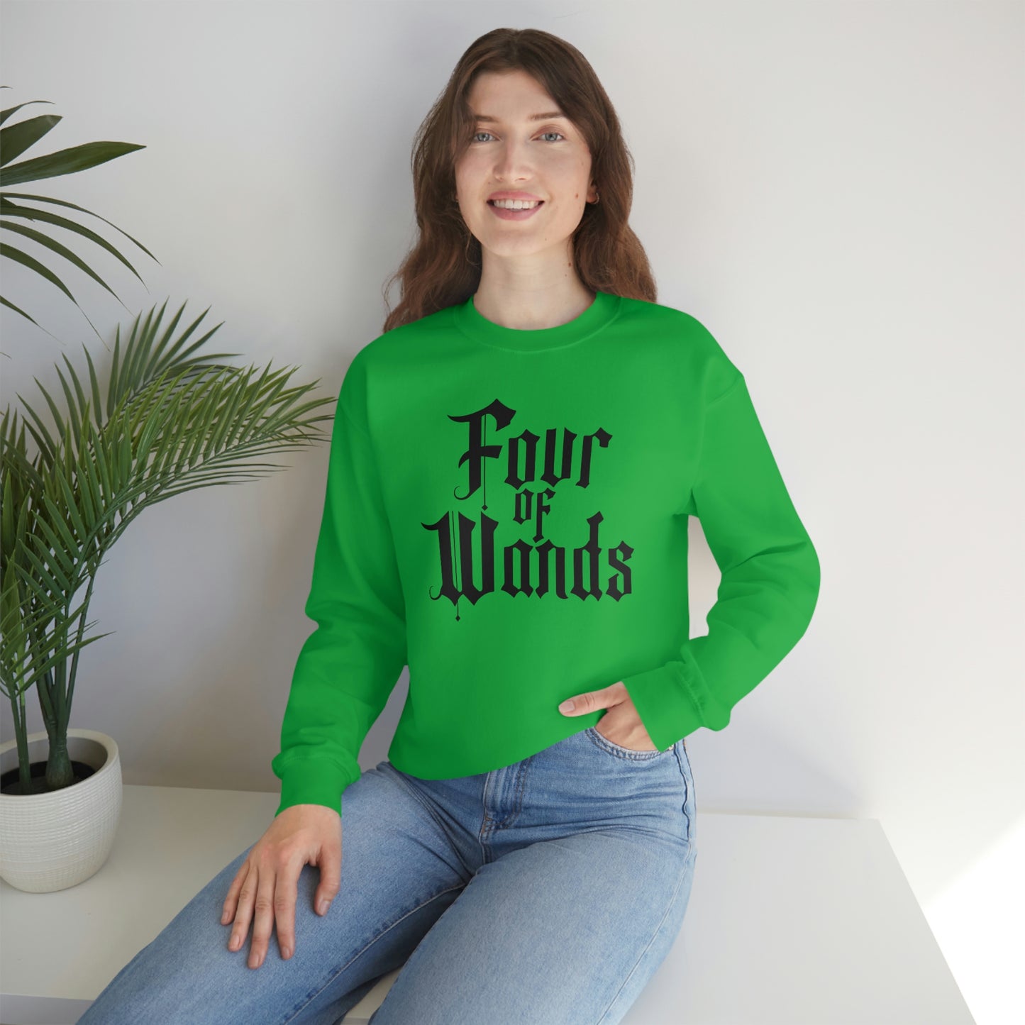 Four of Wands Black Logo White unisex heavy blend crewneck sweatshirt