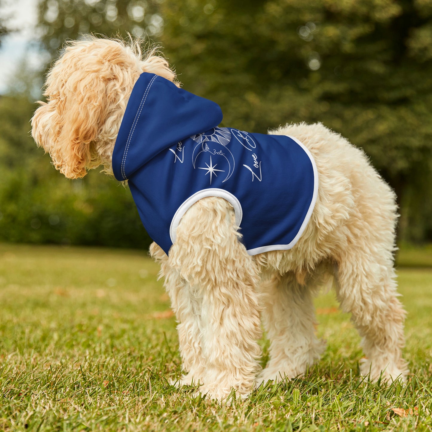 Sun and Moon Dark Blue Dog Hoodie