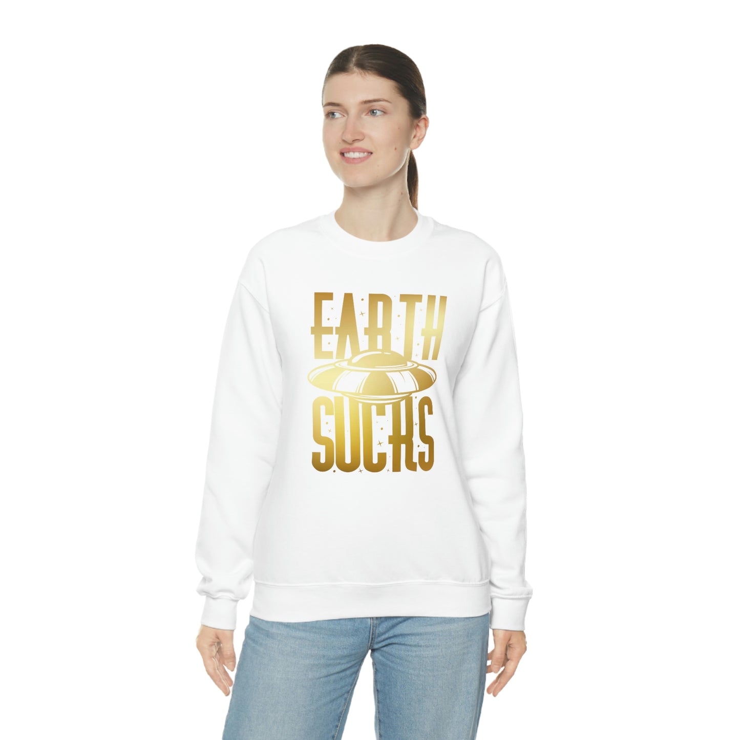 Earth Sucks Gold Font unisex heavy blend crewneck sweatshirt