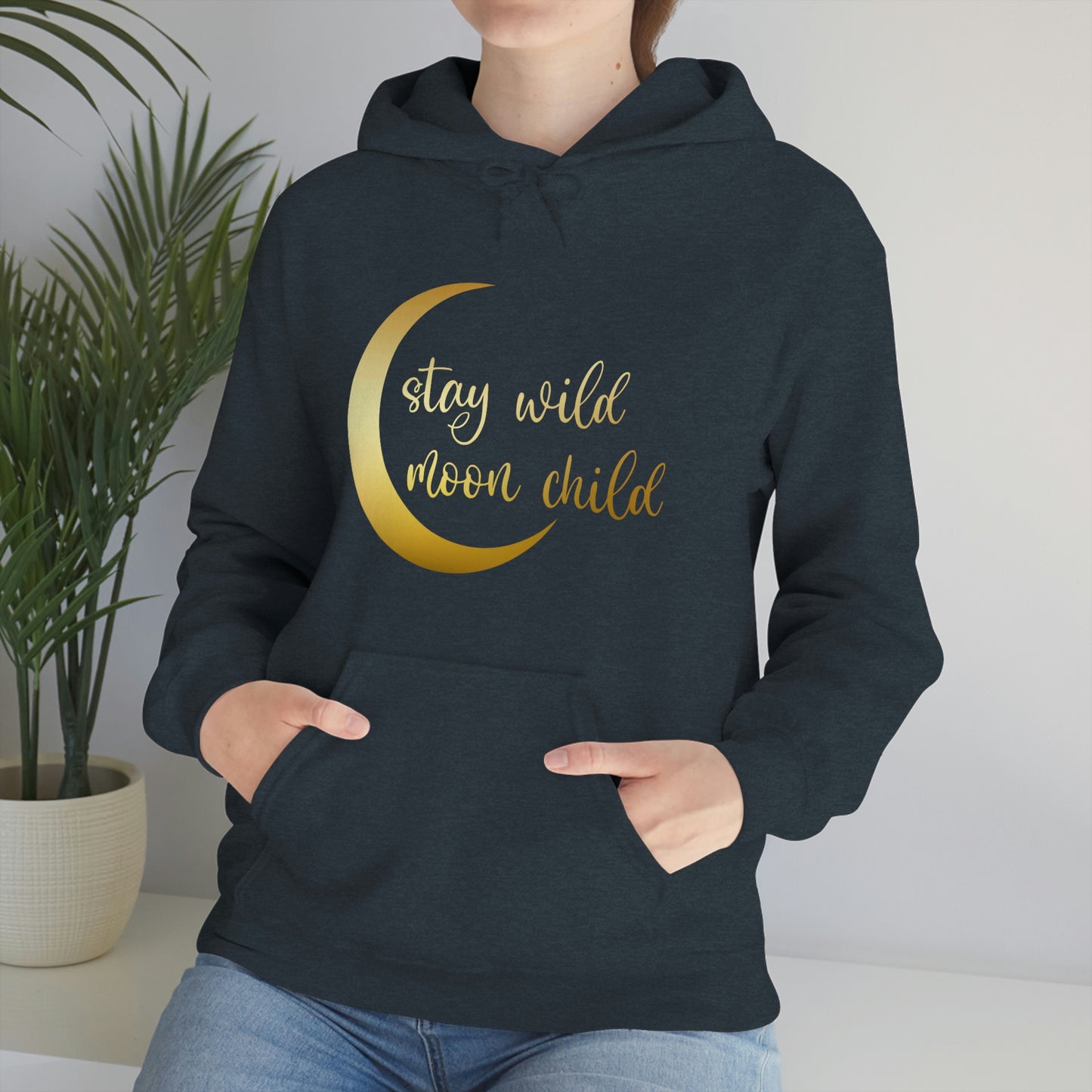 Stay Wild Moon Child Gold Font Unisex Heavy Blend™ Hooded Sweatshirt