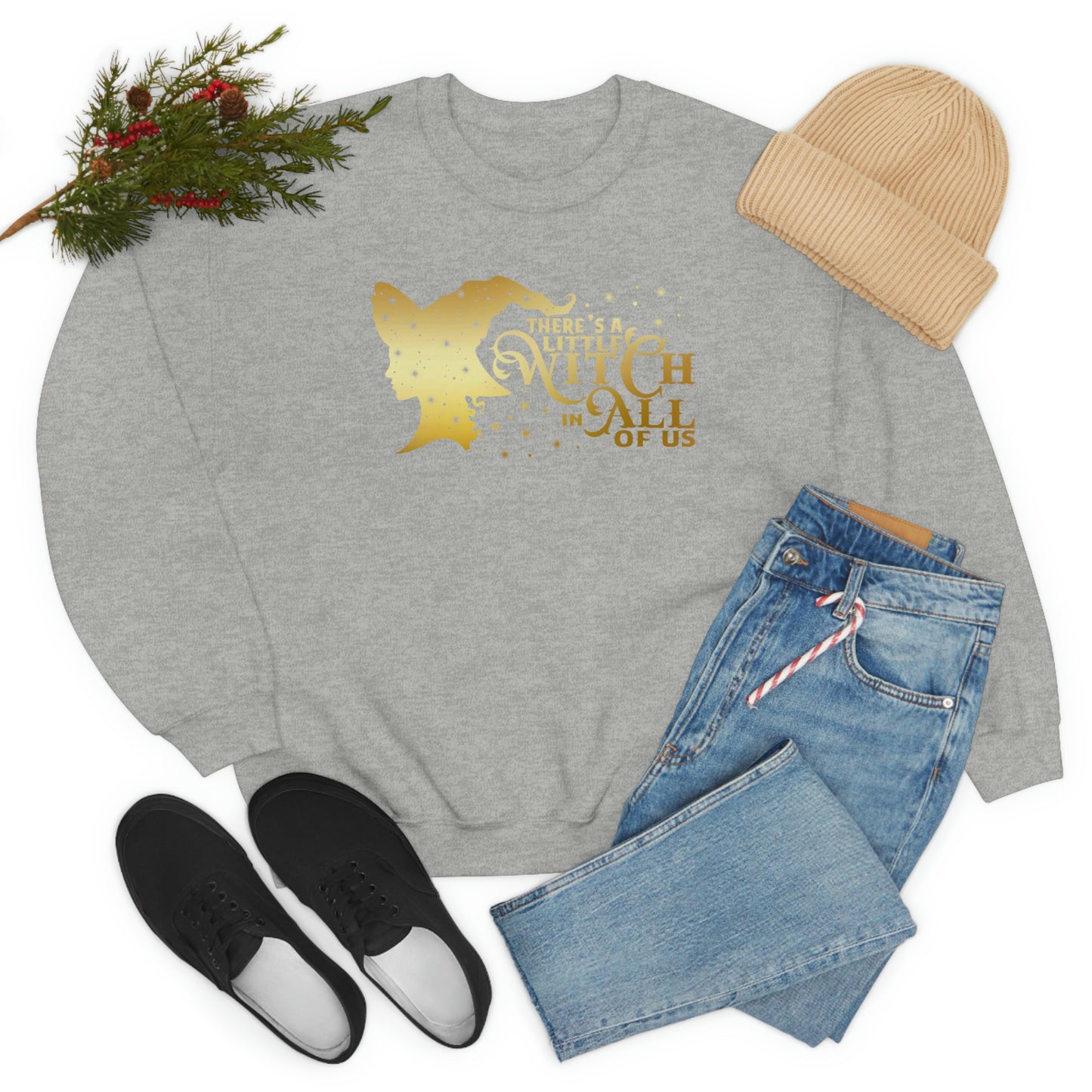 Witch In All of Us Gold Font Black unisex heavy blend crewneck sweatshirt