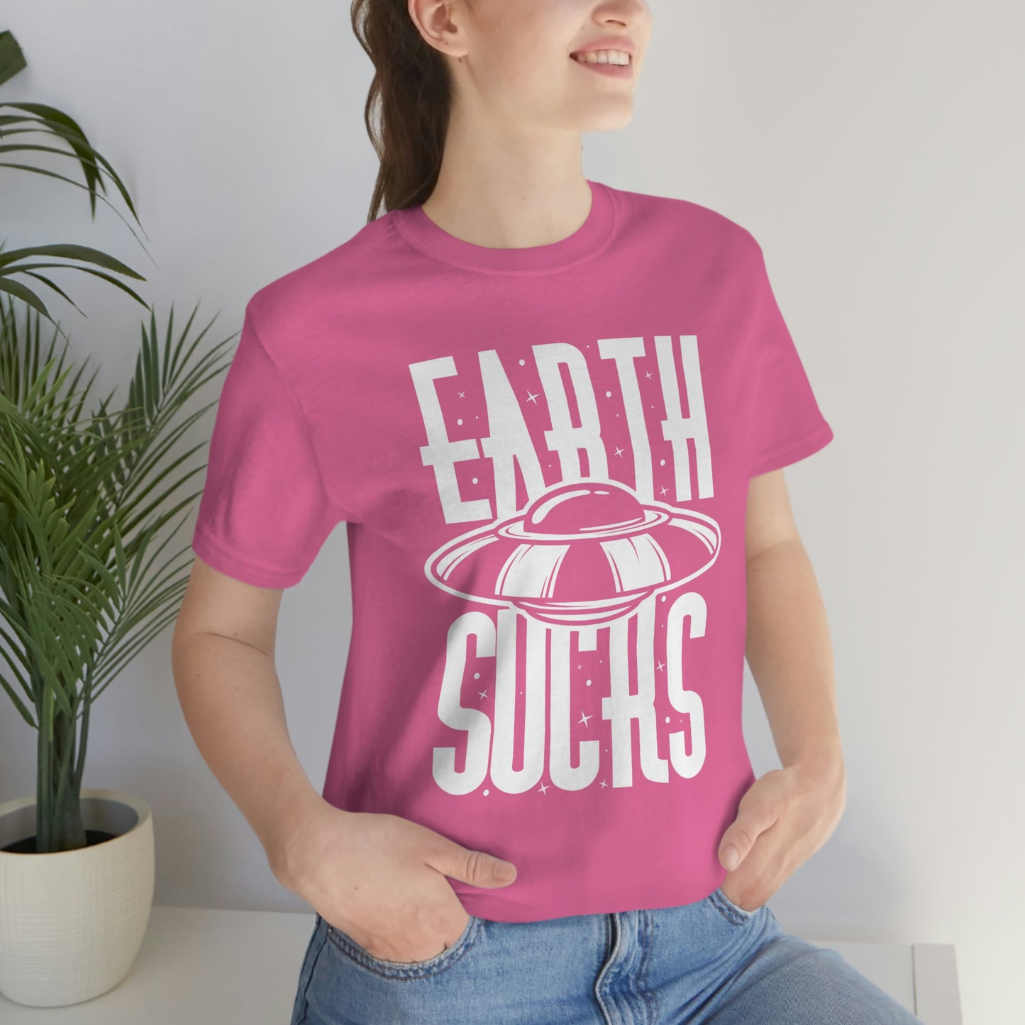 Earth Sucks White Font Unisex Jersey Short Sleeve Tee