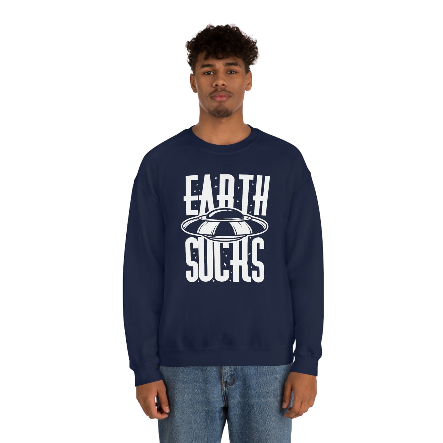 Earth Sucks White Font unisex heavy blend crewneck sweatshirt