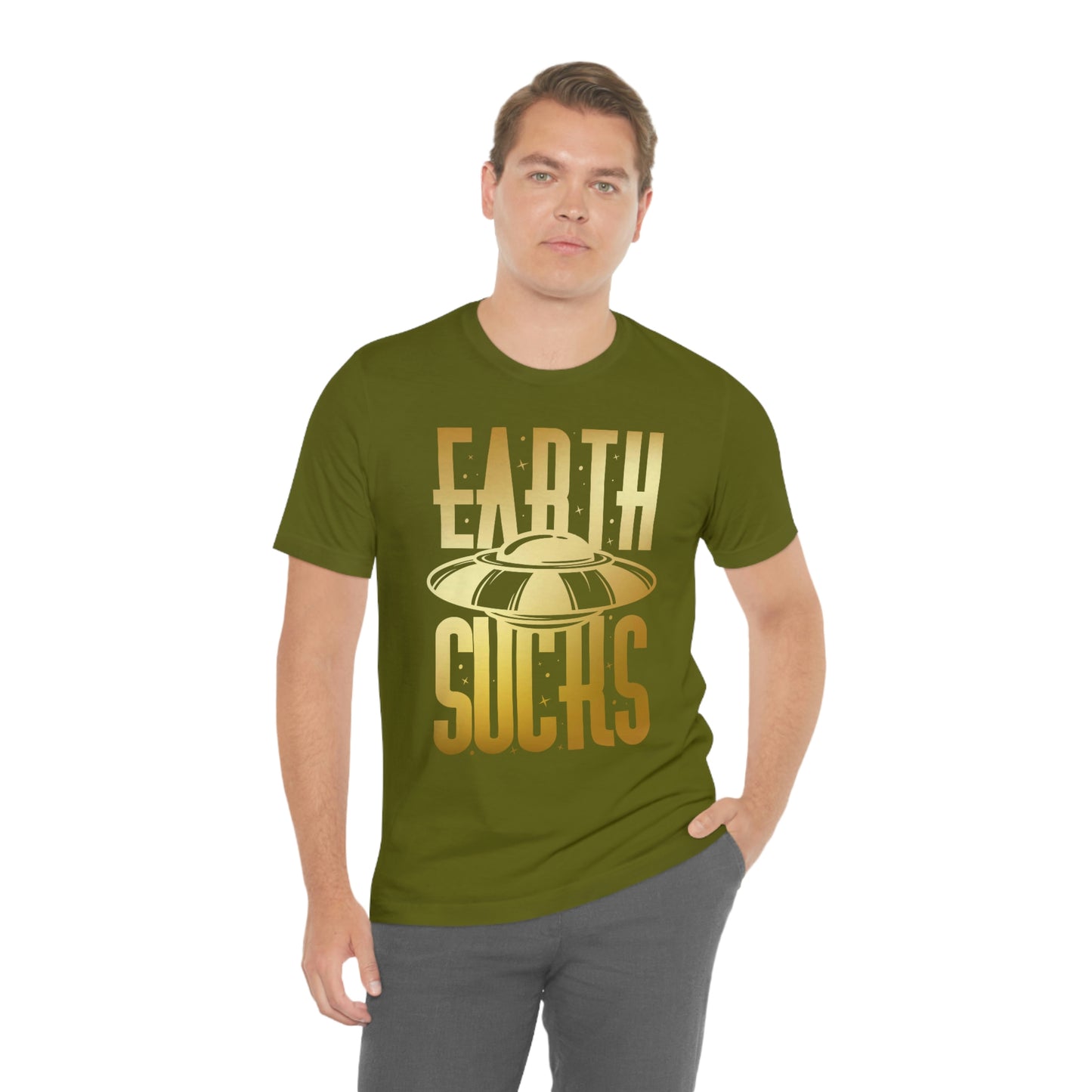 Earth Sucks Gold Font Unisex Jersey Short Sleeve Tee