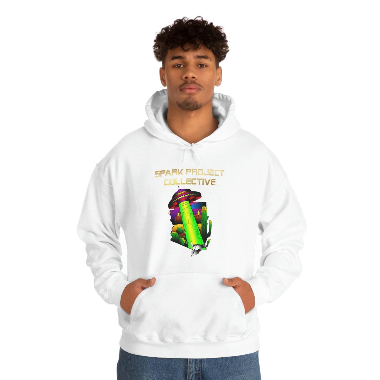 UFO Spark Gold Font Unisex Heavy Blend™ Hooded Sweatshirt