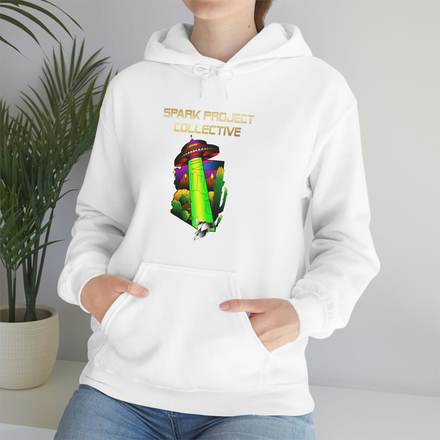 UFO Spark Gold Font Unisex Heavy Blend™ Hooded Sweatshirt