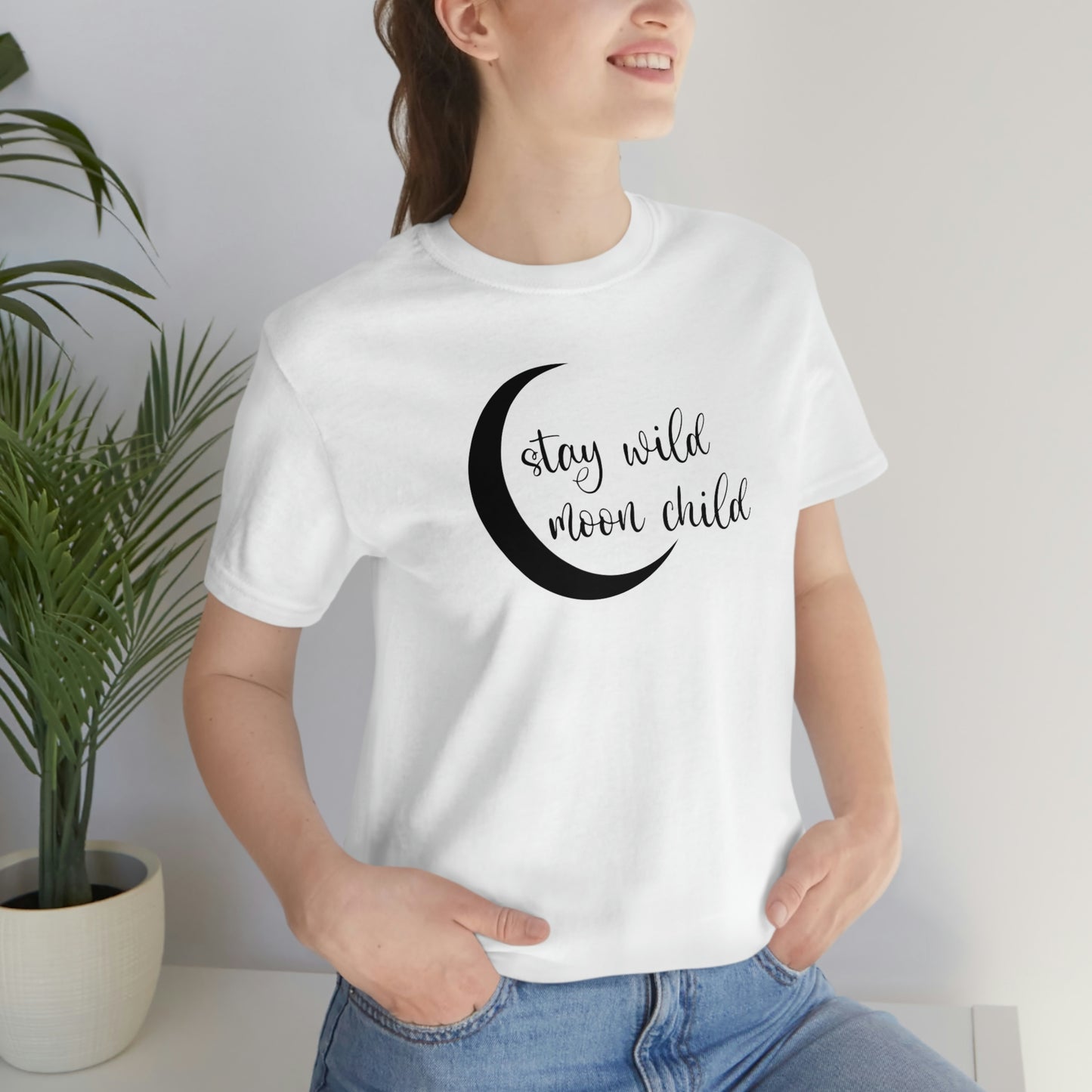 Stay Wild Moon Child Black Font Unisex Jersey Short Sleeve Tee