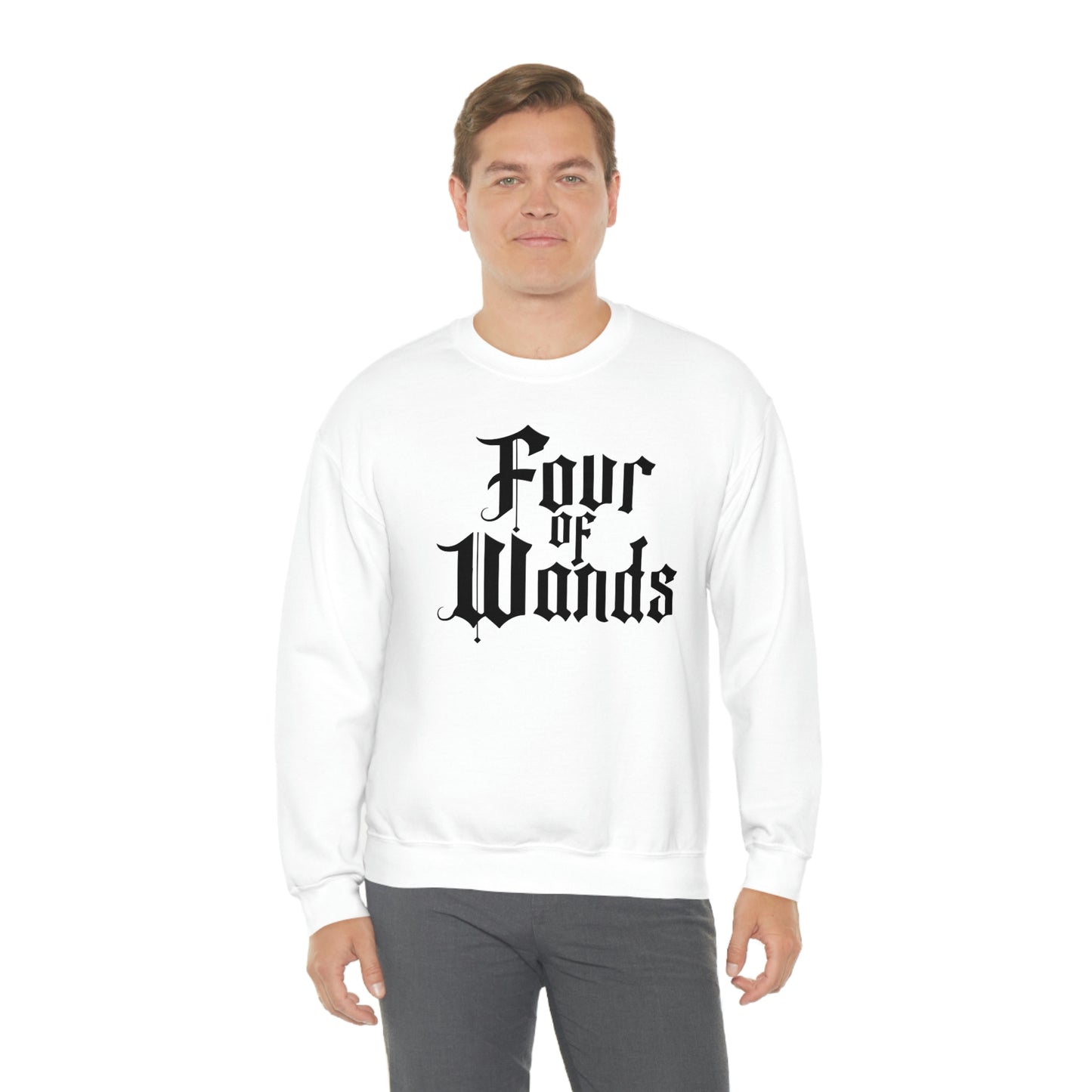 Four of Wands Black Logo White unisex heavy blend crewneck sweatshirt