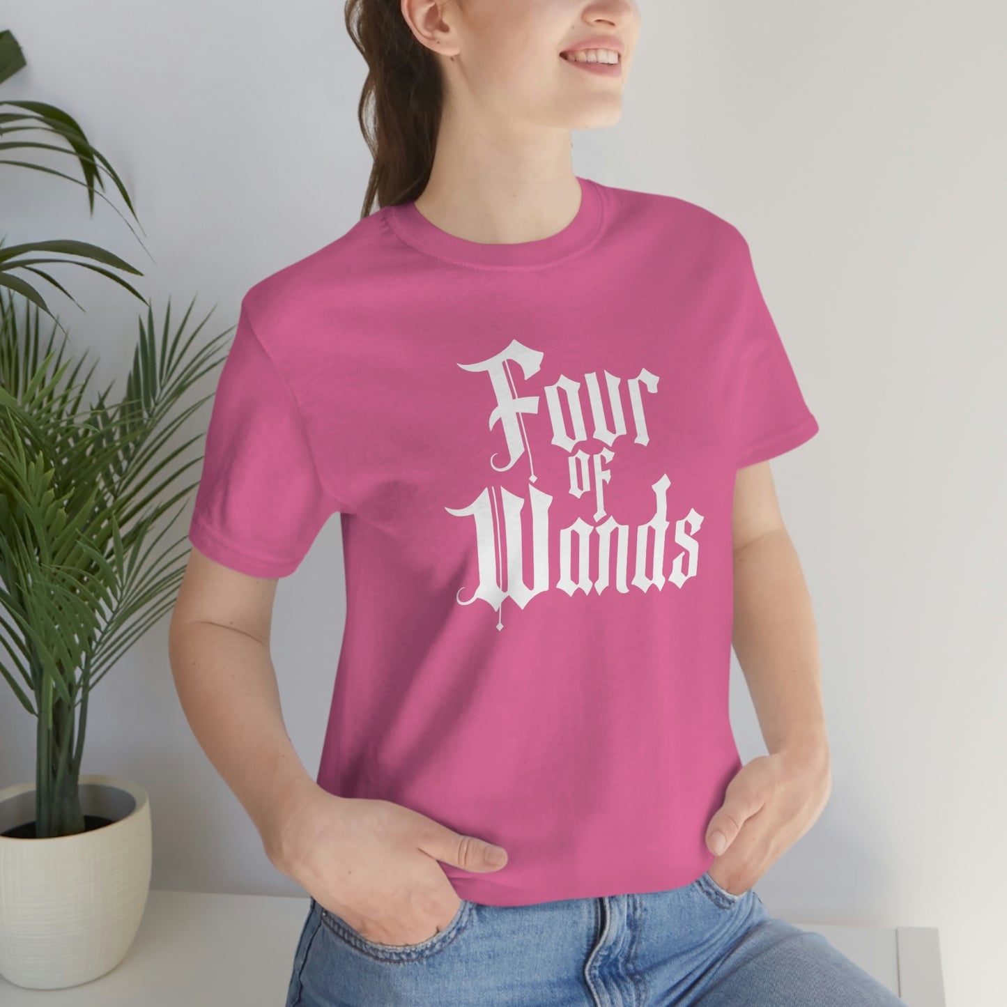 Four of Wands White Logo Unisex Jersey Short Sleeve Tee