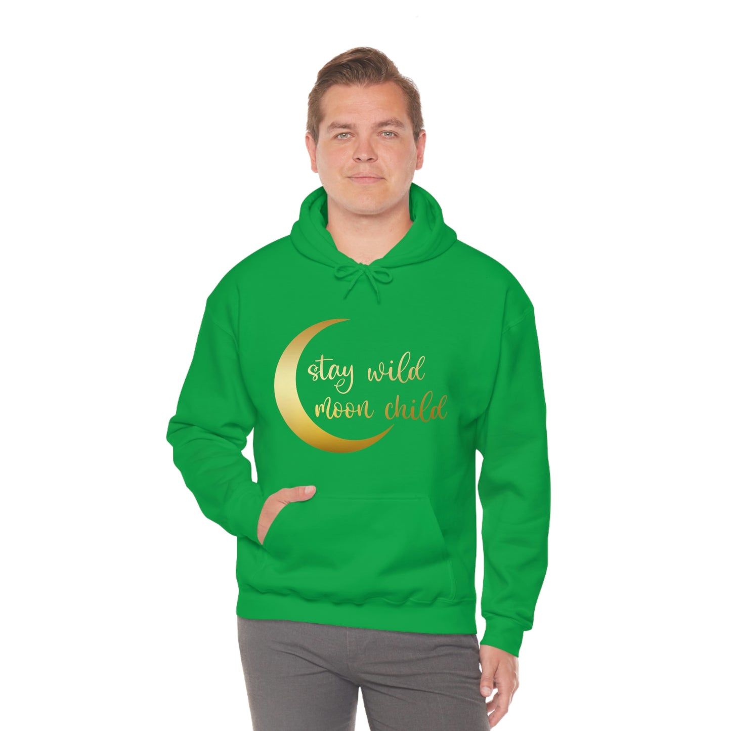 Stay Wild Moon Child Gold Font Unisex Heavy Blend™ Hooded Sweatshirt