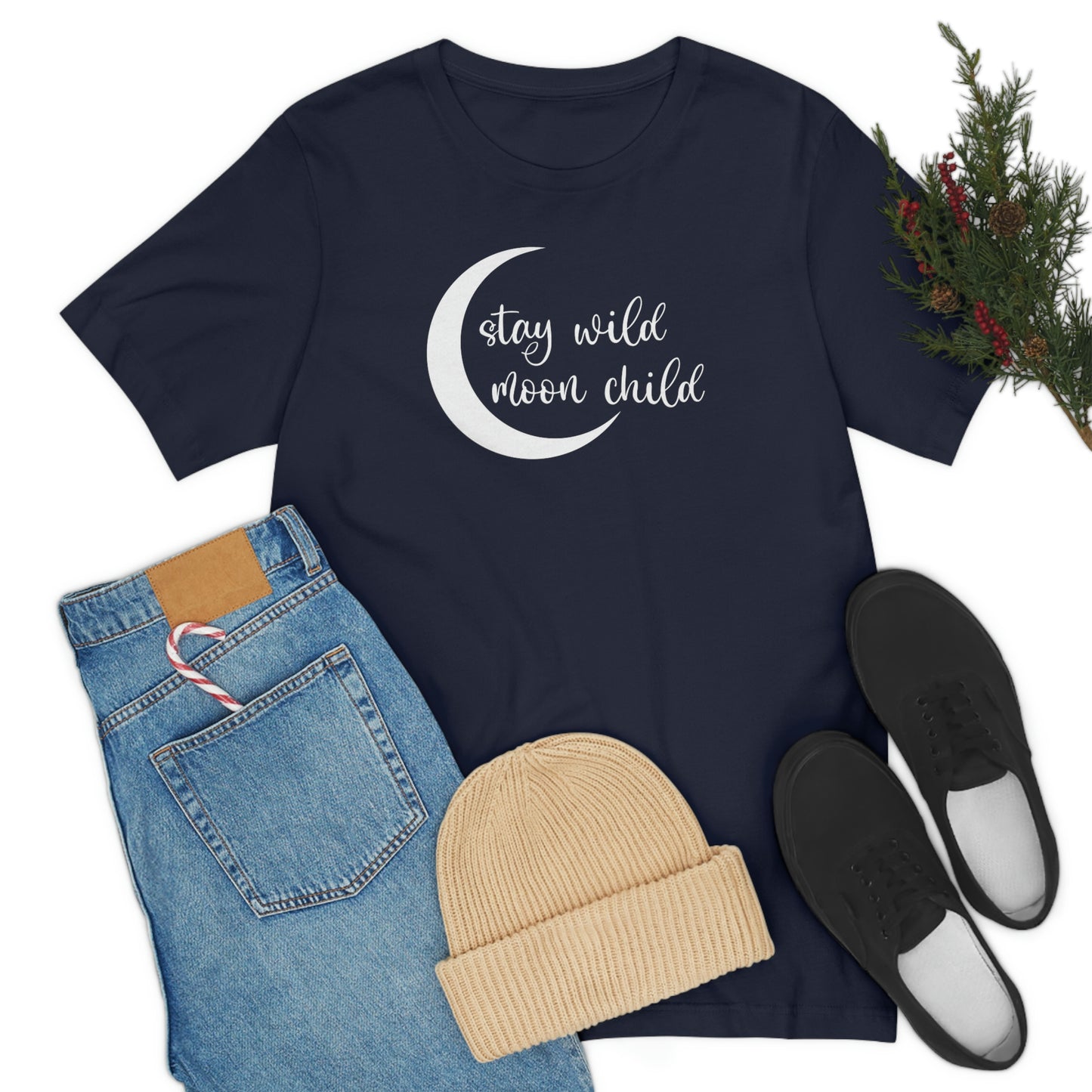 Stay Wild Moon Child White Font Unisex Jersey Short Sleeve Tee