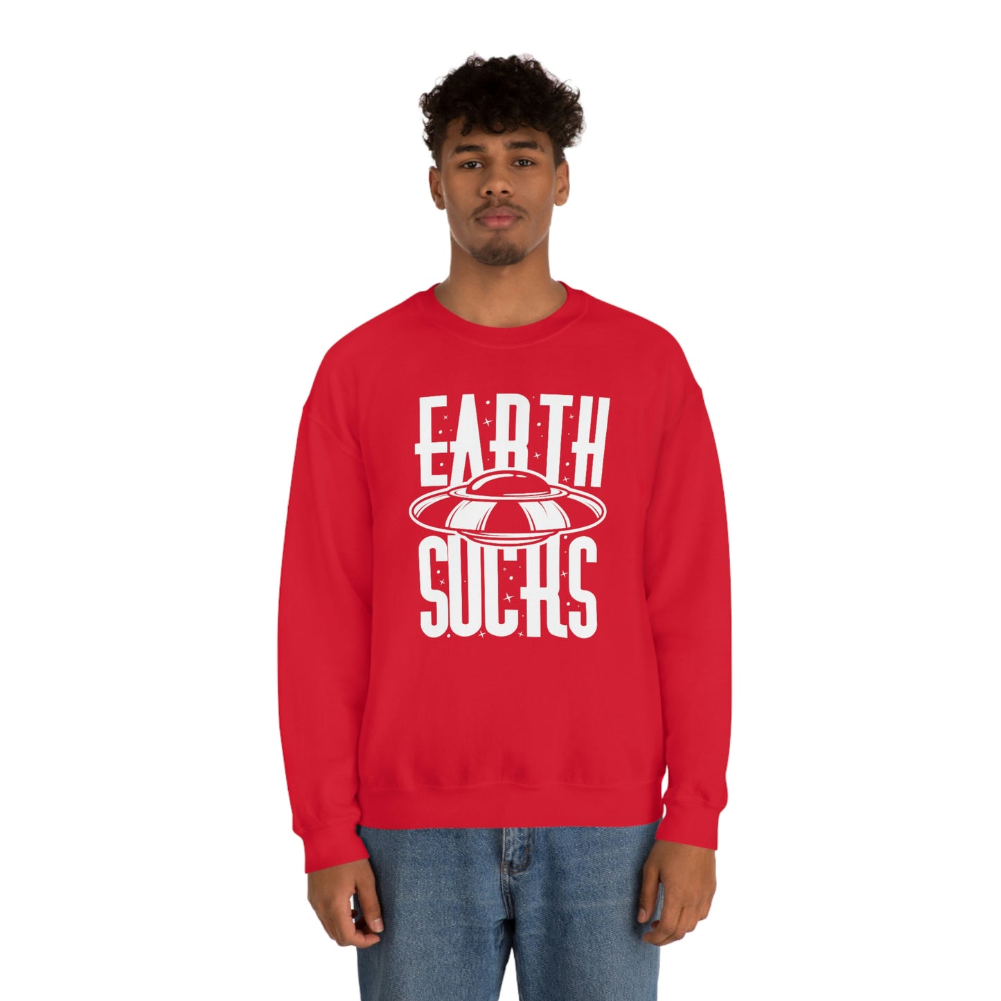 Earth Sucks White Font unisex heavy blend crewneck sweatshirt