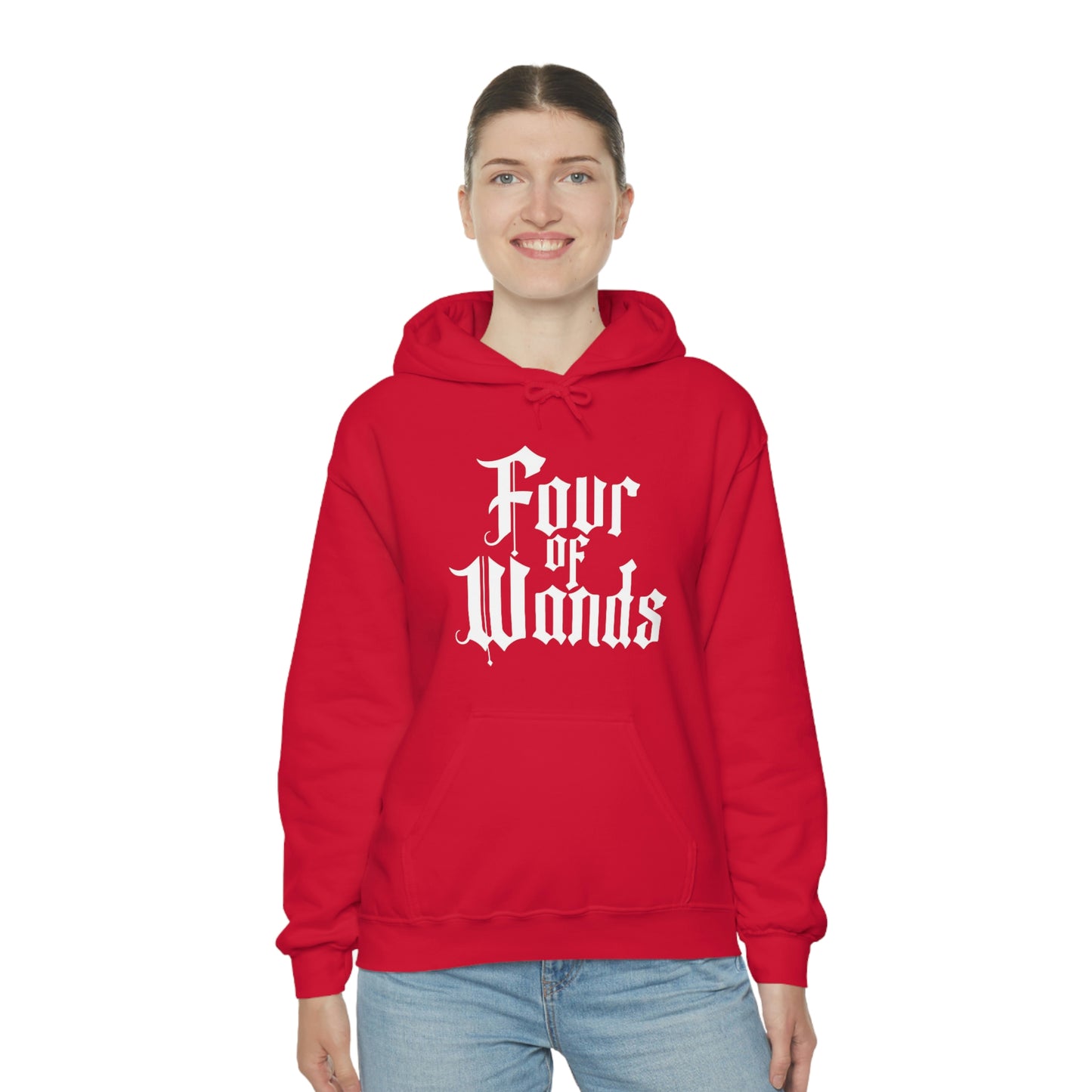 Four of Wands White Logo Unisex Heavy Blend™ Hooded Sweatshirt