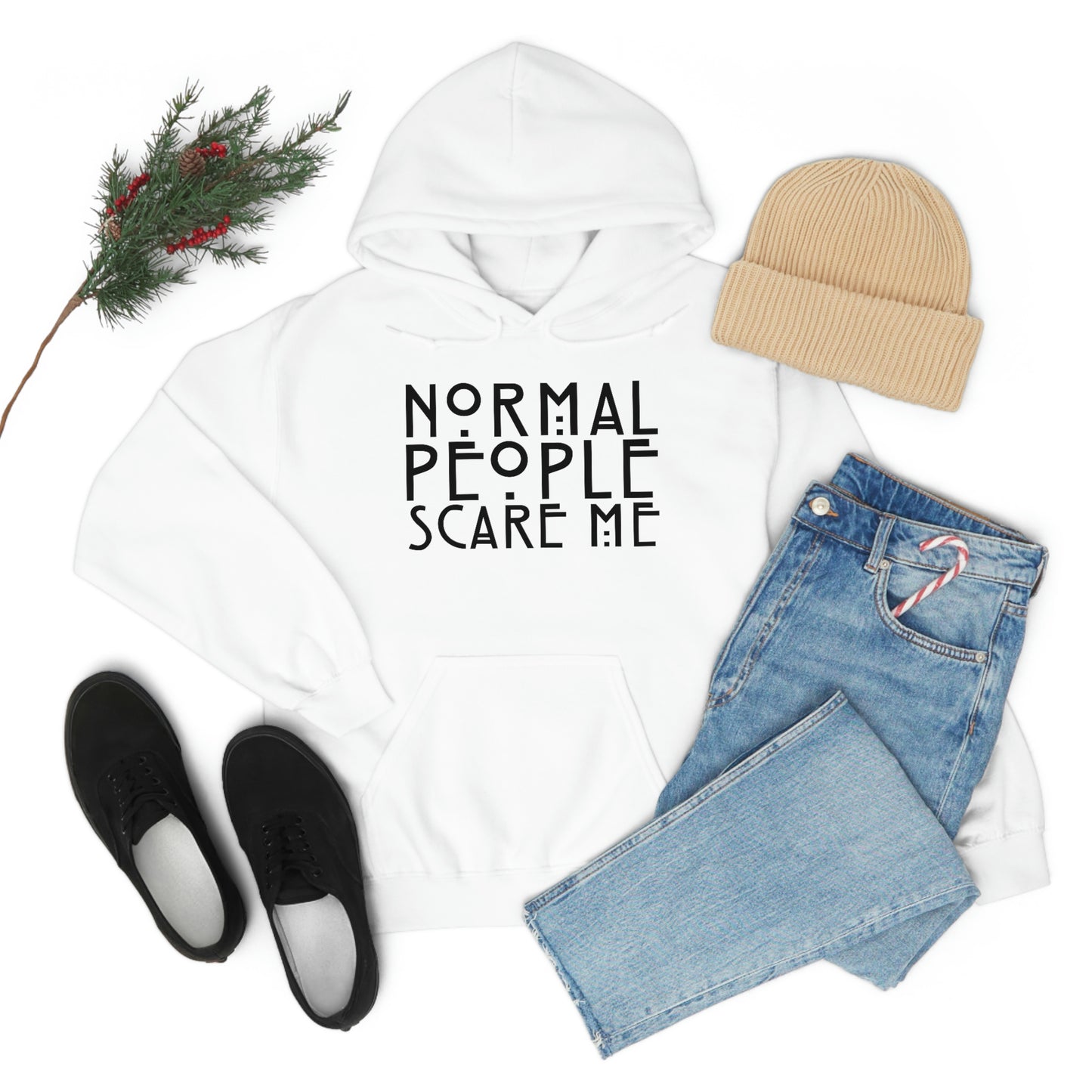 Normal People Scare Me Black Font Unisex Heavy Blend™ Hooded Sweatshirt