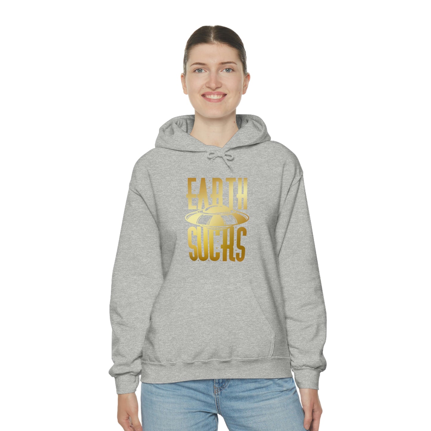 Earth Sucks Gold Font Unisex Heavy Blend™ Hooded Sweatshirt