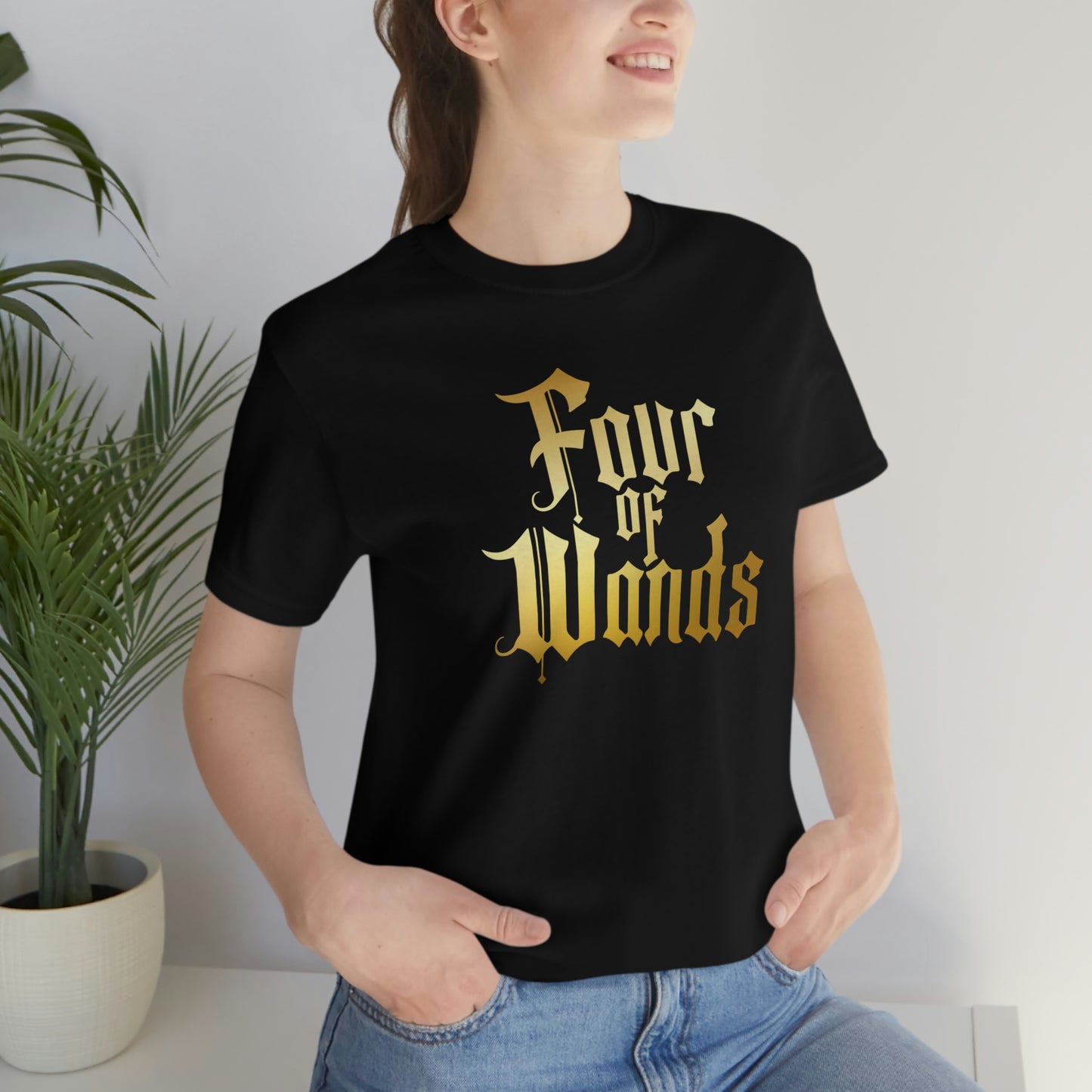 Four of Wands Gold Logo Unisex Jersey Short Sleeve Tee