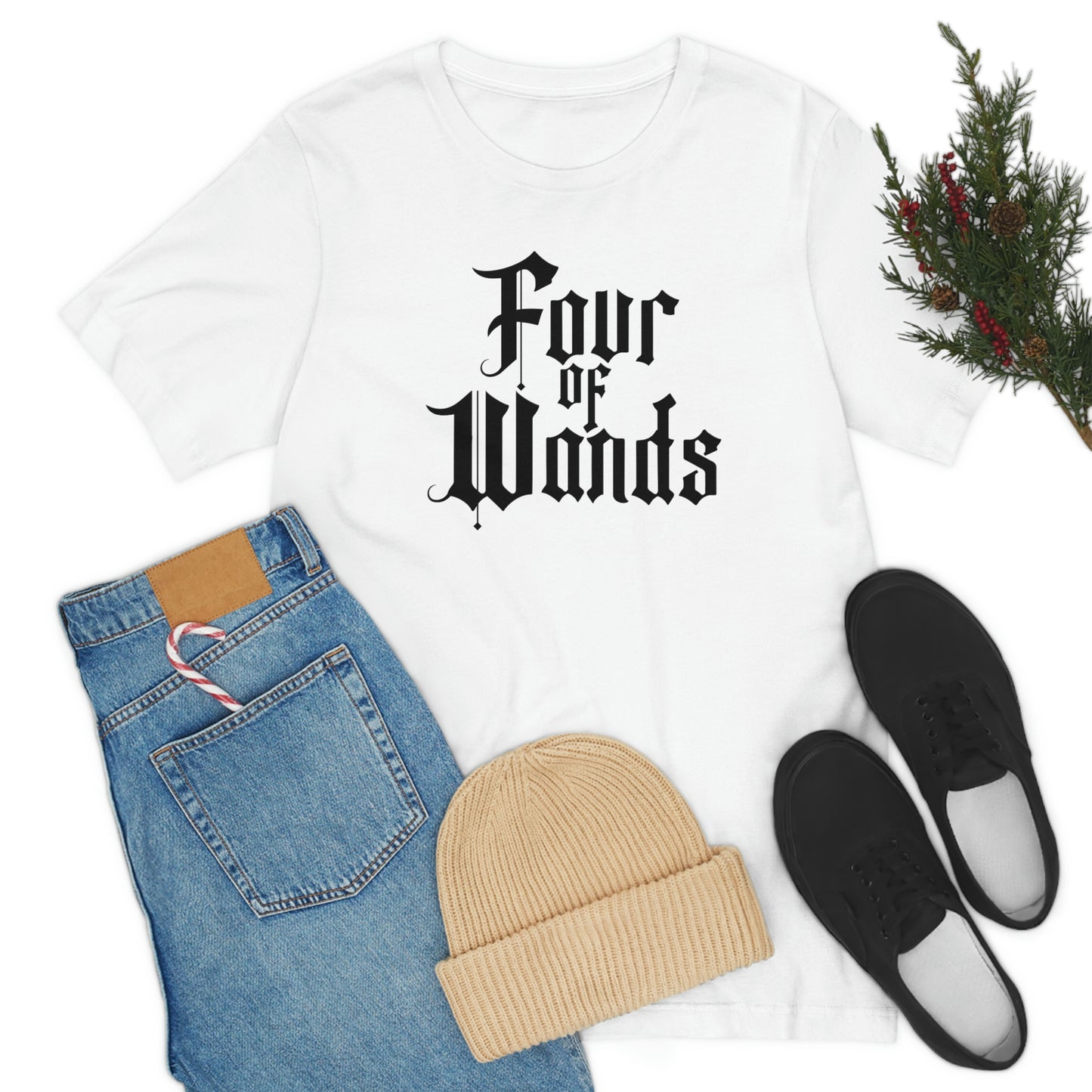 Four of Wands Black Logo Unisex Jersey Short Sleeve Tee