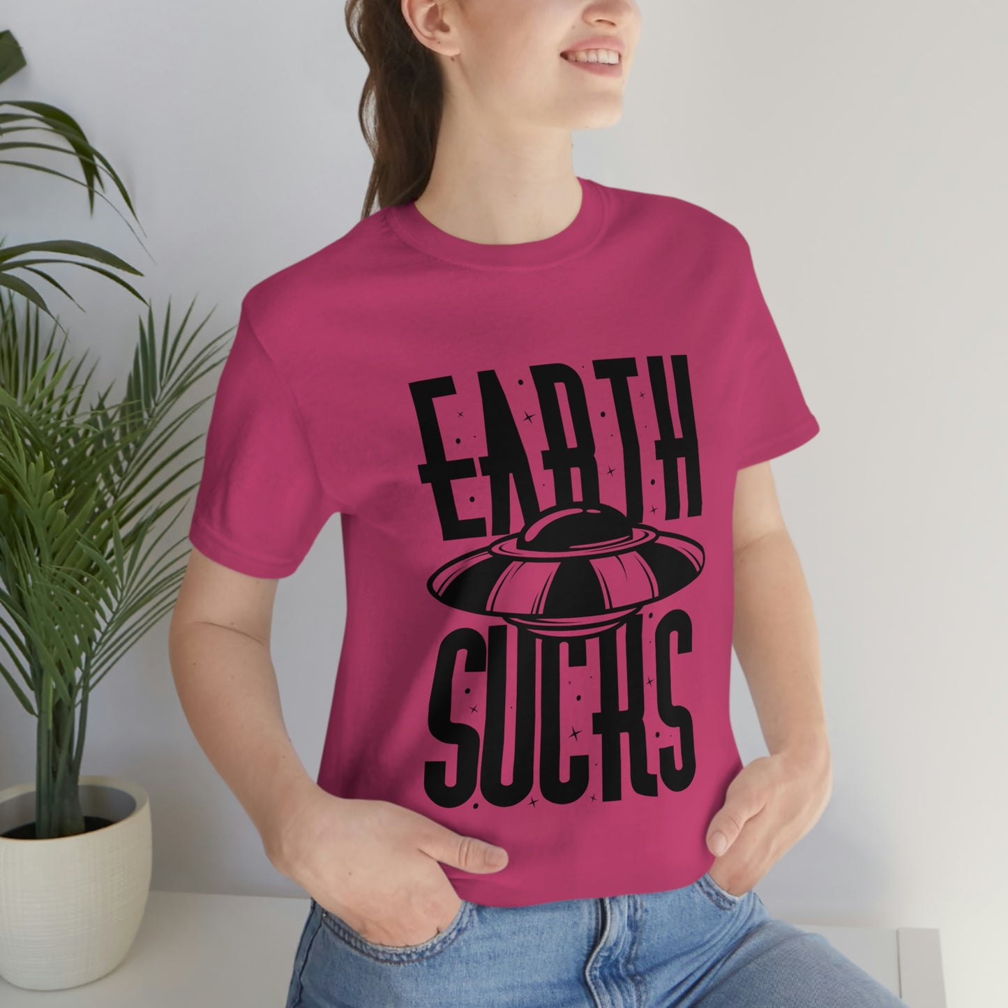 Earth Sucks Black Font Unisex Jersey Short Sleeve Tee