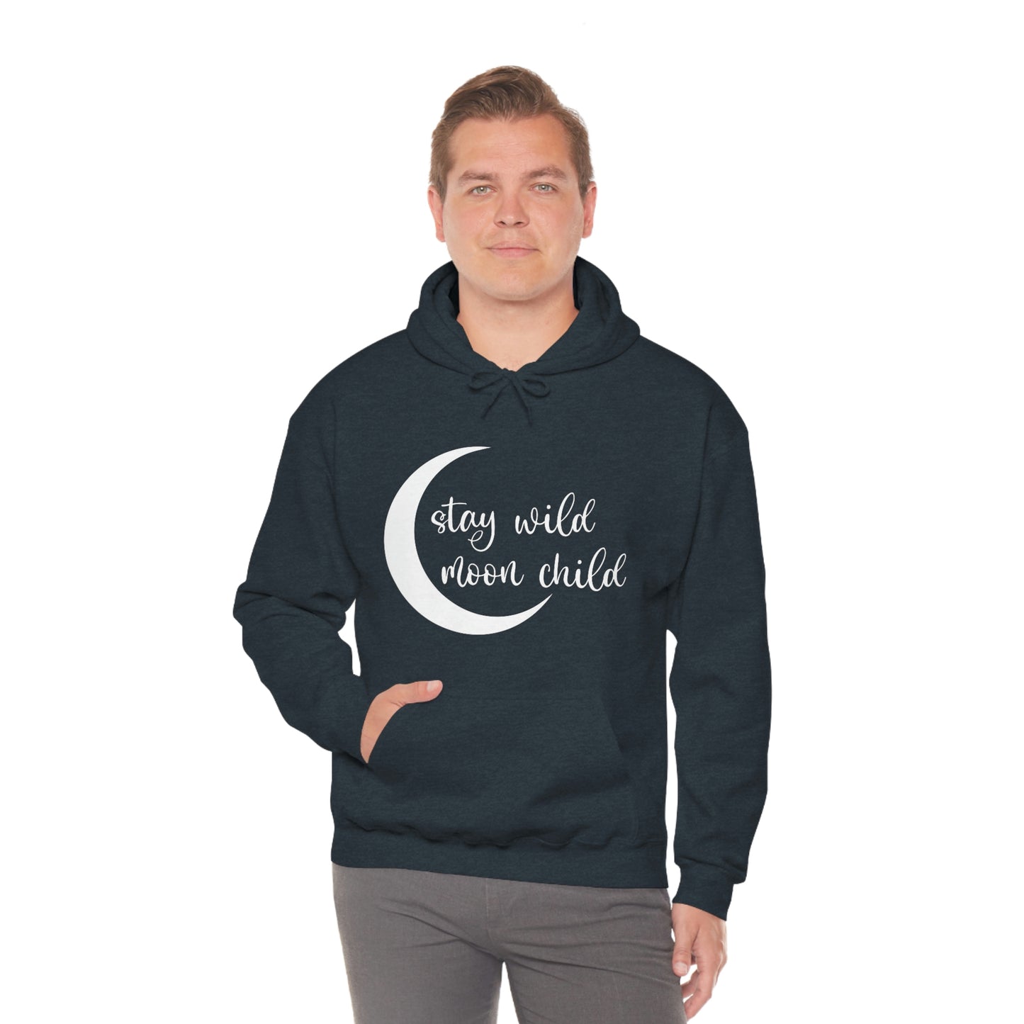 Stay Wild Moon Child White Font Unisex Heavy Blend™ Hooded Sweatshirt