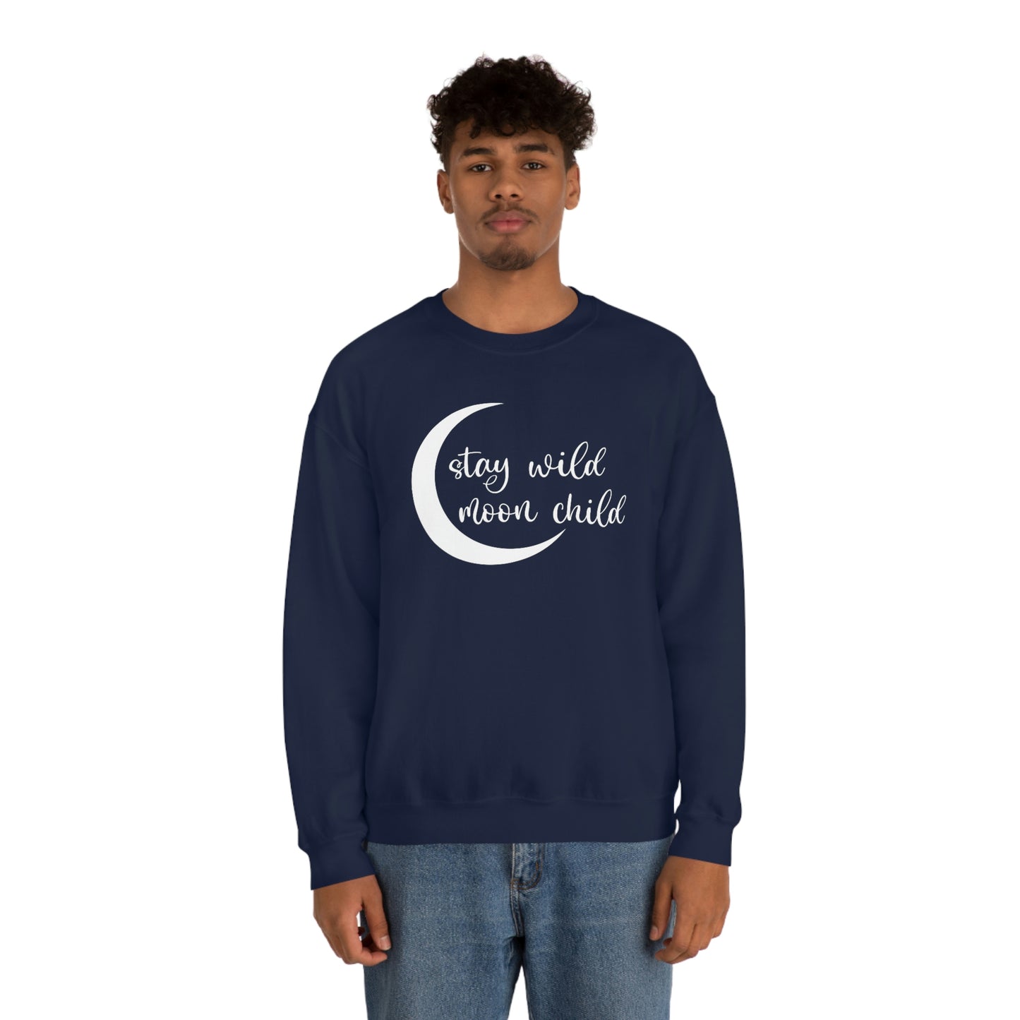 Stay Wild Moon Child White Font unisex heavy blend crewneck sweatshirt